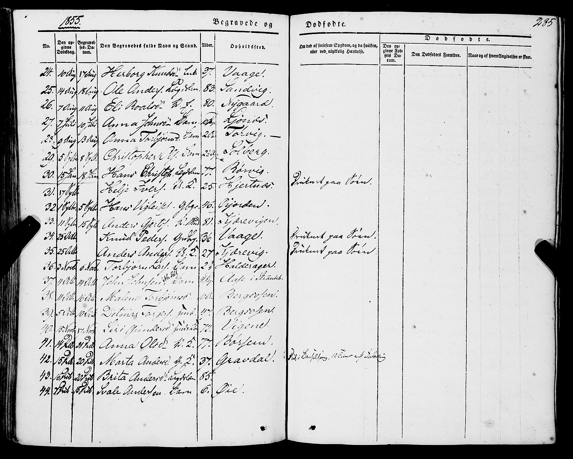 Strandebarm sokneprestembete, AV/SAB-A-78401/H/Haa: Parish register (official) no. A 7, 1844-1872, p. 285