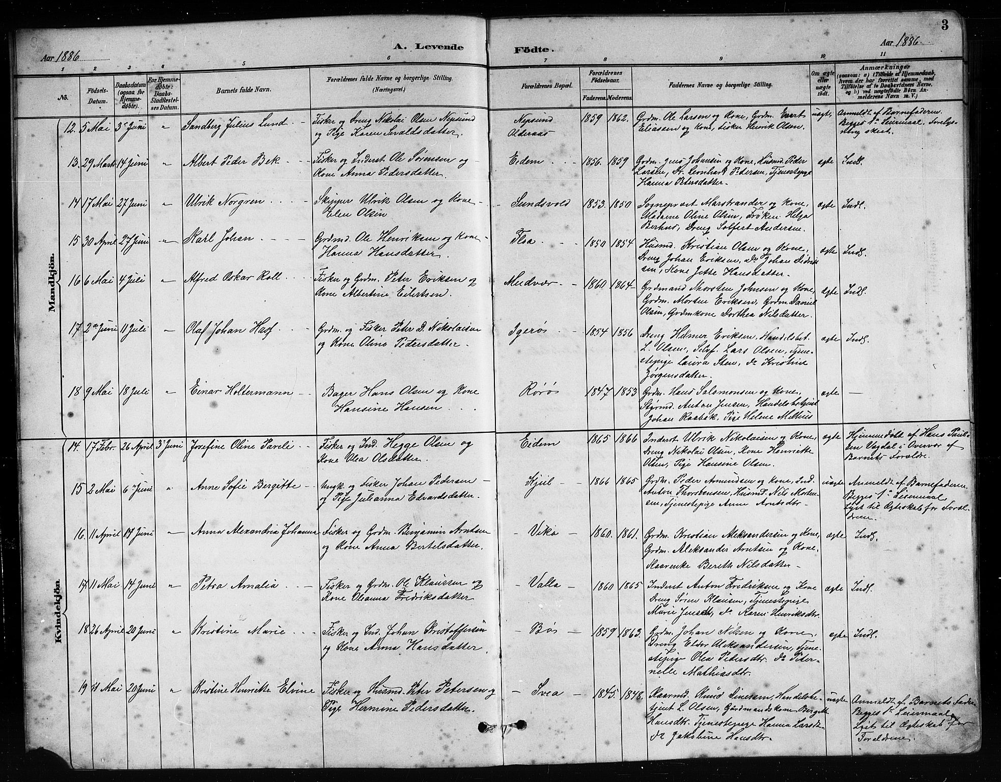 Ministerialprotokoller, klokkerbøker og fødselsregistre - Nordland, AV/SAT-A-1459/816/L0253: Parish register (copy) no. 816C03, 1886-1905, p. 3