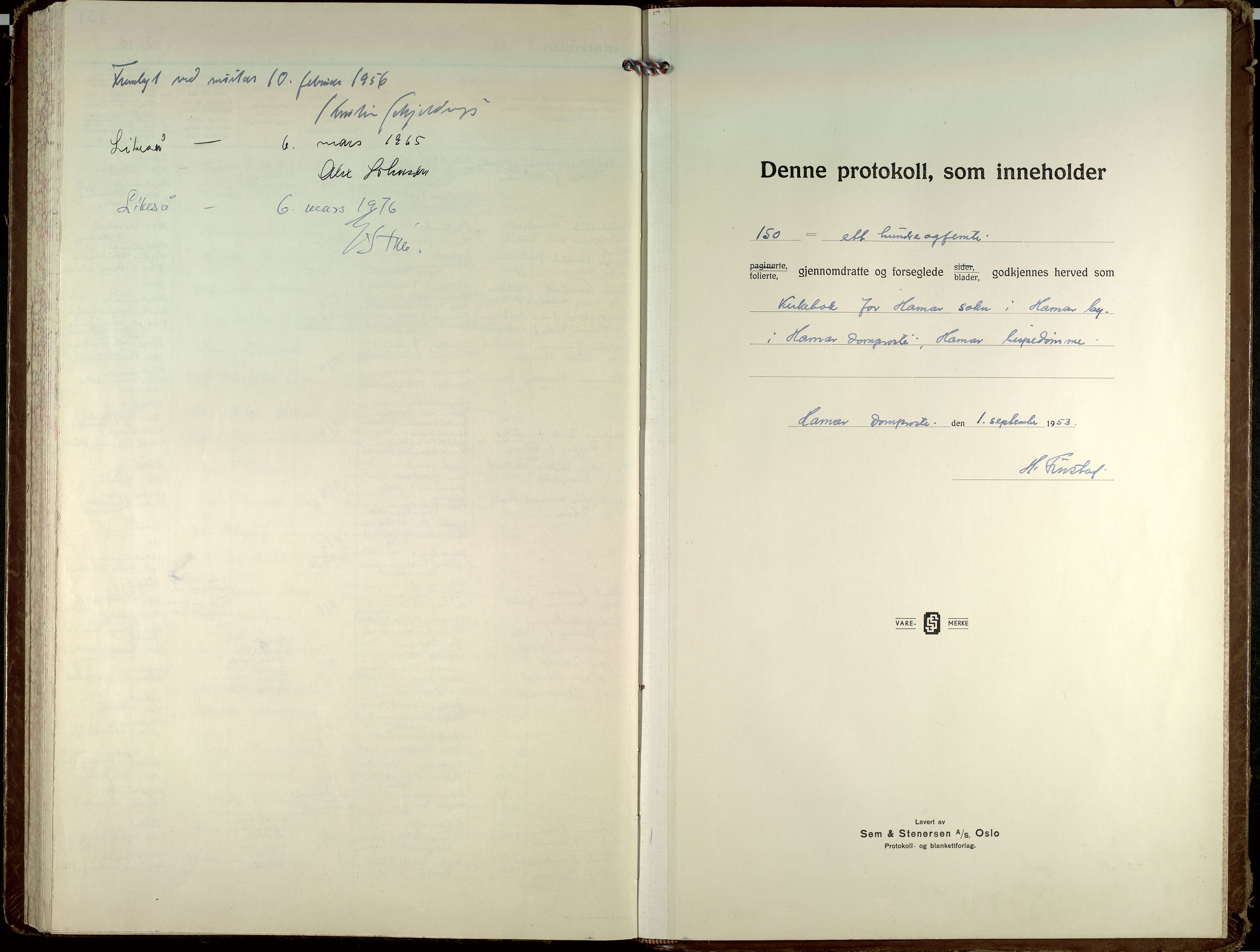 Hamar prestekontor, SAH/DOMPH-002/H/Ha/Haa/L0011: Parish register (official) no. 11, 1953-1967