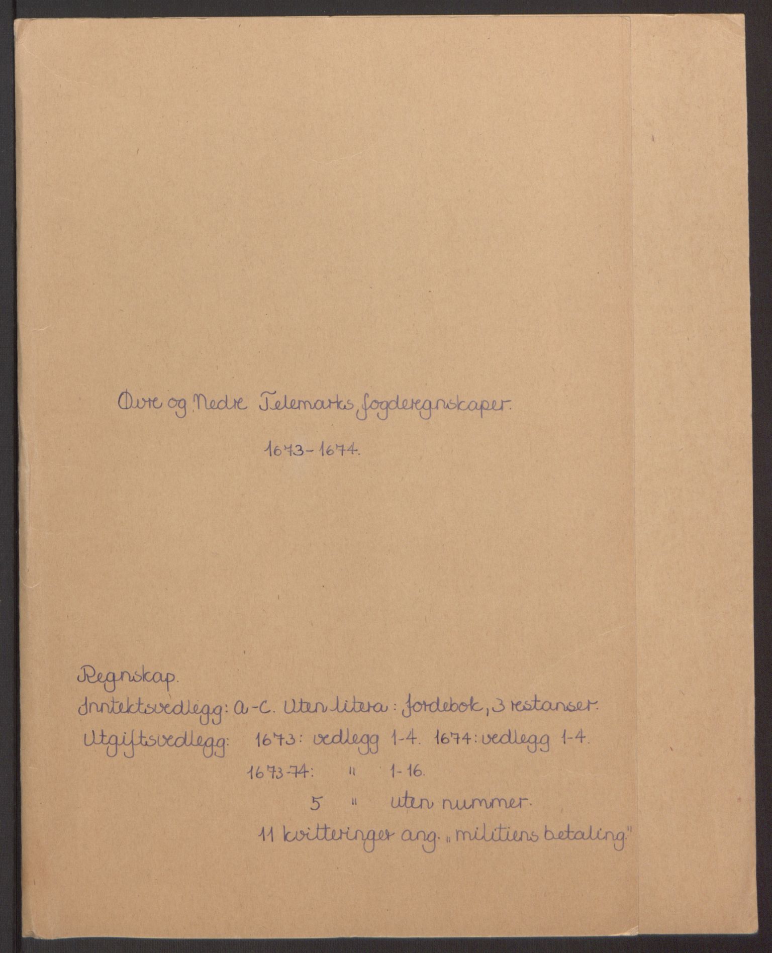 Rentekammeret inntil 1814, Reviderte regnskaper, Fogderegnskap, RA/EA-4092/R35/L2061: Fogderegnskap Øvre og Nedre Telemark, 1673-1674, p. 2