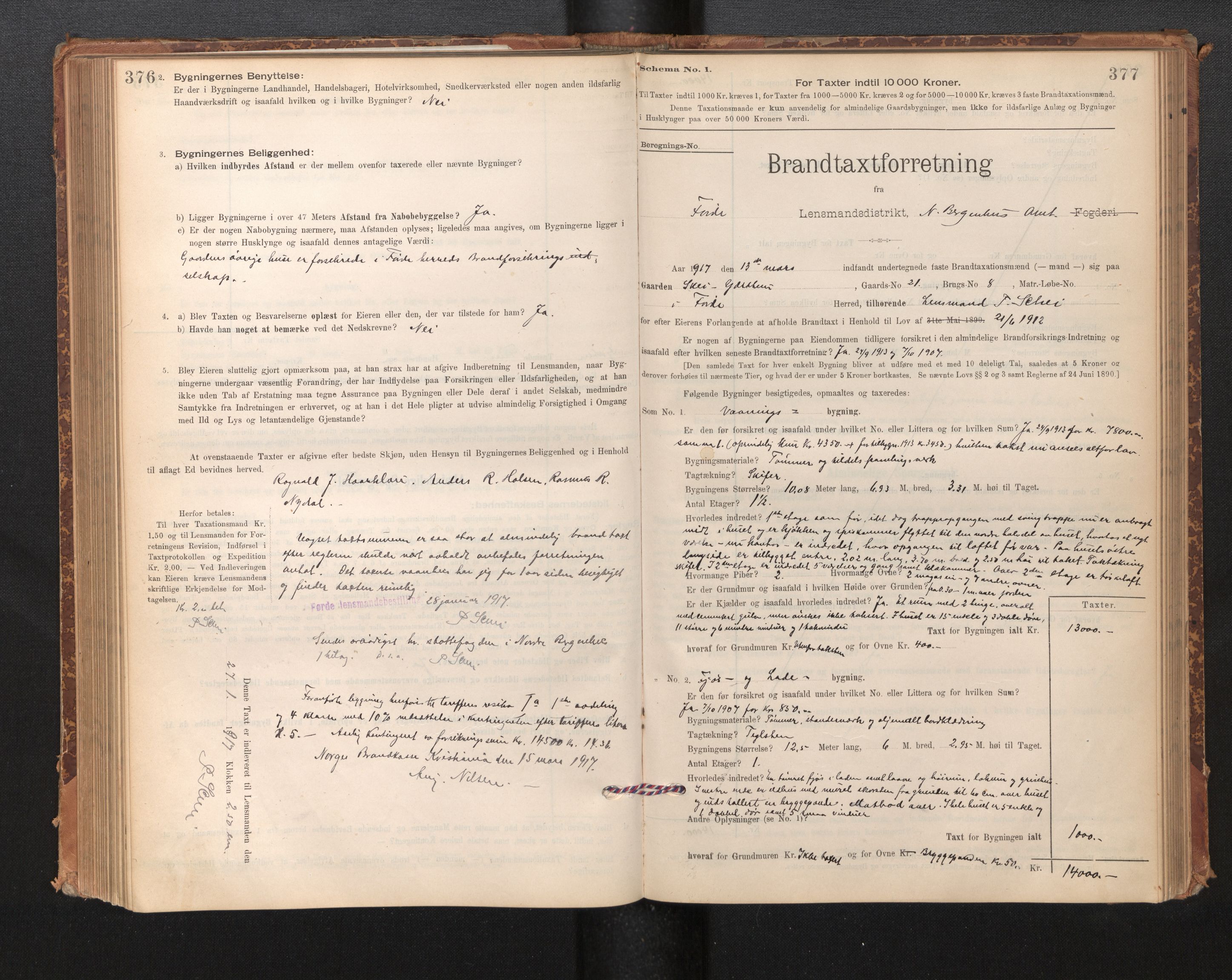 Lensmannen i Førde, SAB/A-27401/0012/L0008: Branntakstprotokoll, skjematakst, 1895-1922, p. 376-377