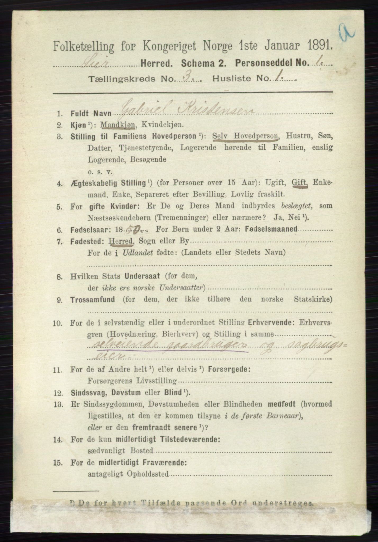 RA, 1891 census for 0626 Lier, 1891, p. 2494