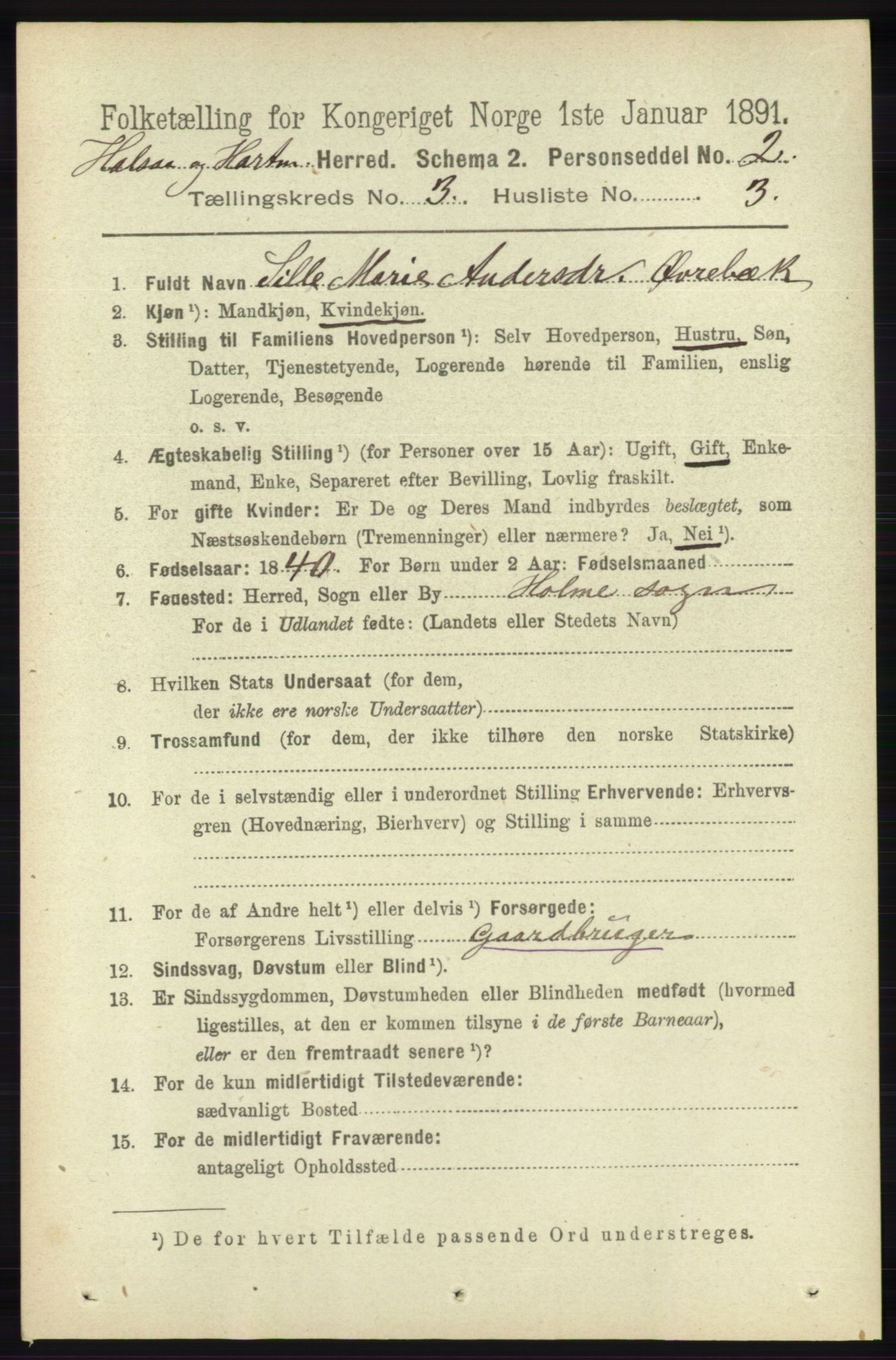 RA, 1891 census for 1019 Halse og Harkmark, 1891, p. 1018