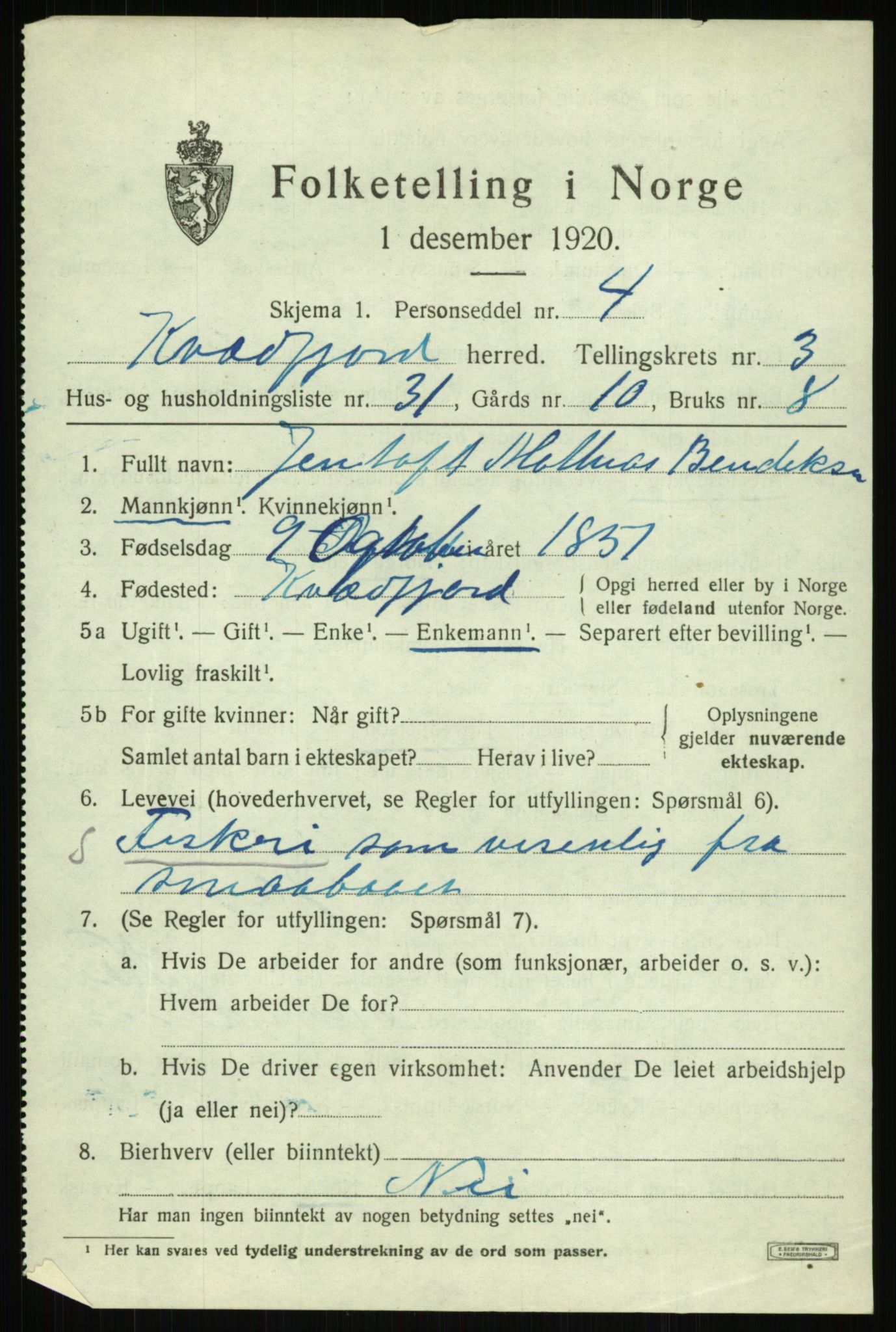 SATØ, 1920 census for Kvæfjord, 1920, p. 2133