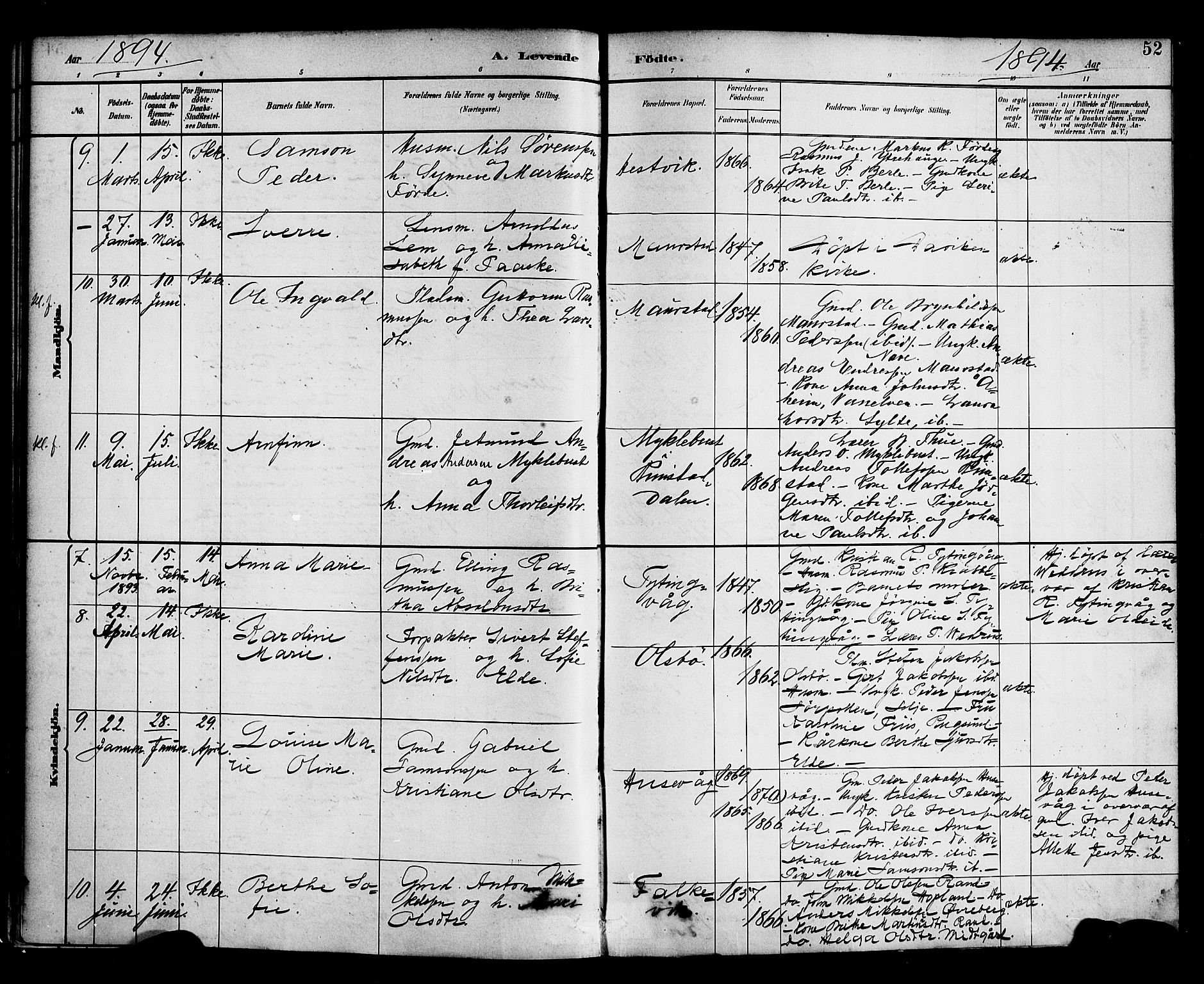 Davik sokneprestembete, AV/SAB-A-79701/H/Haa/Haad/L0001: Parish register (official) no. D 1, 1882-1900, p. 52