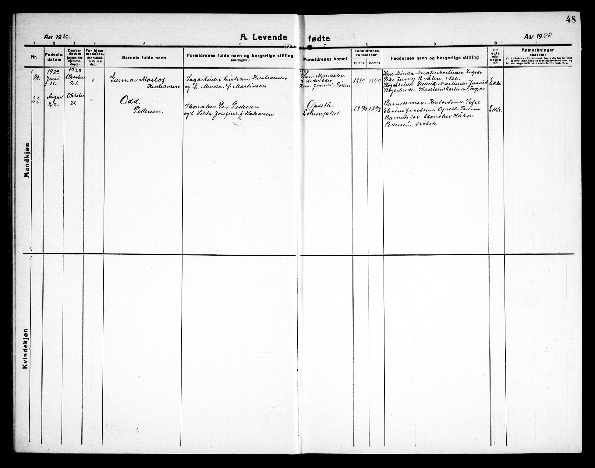 Sørum prestekontor Kirkebøker, AV/SAO-A-10303/G/Ga/L0008: Parish register (copy) no. I 8, 1917-1934, p. 48