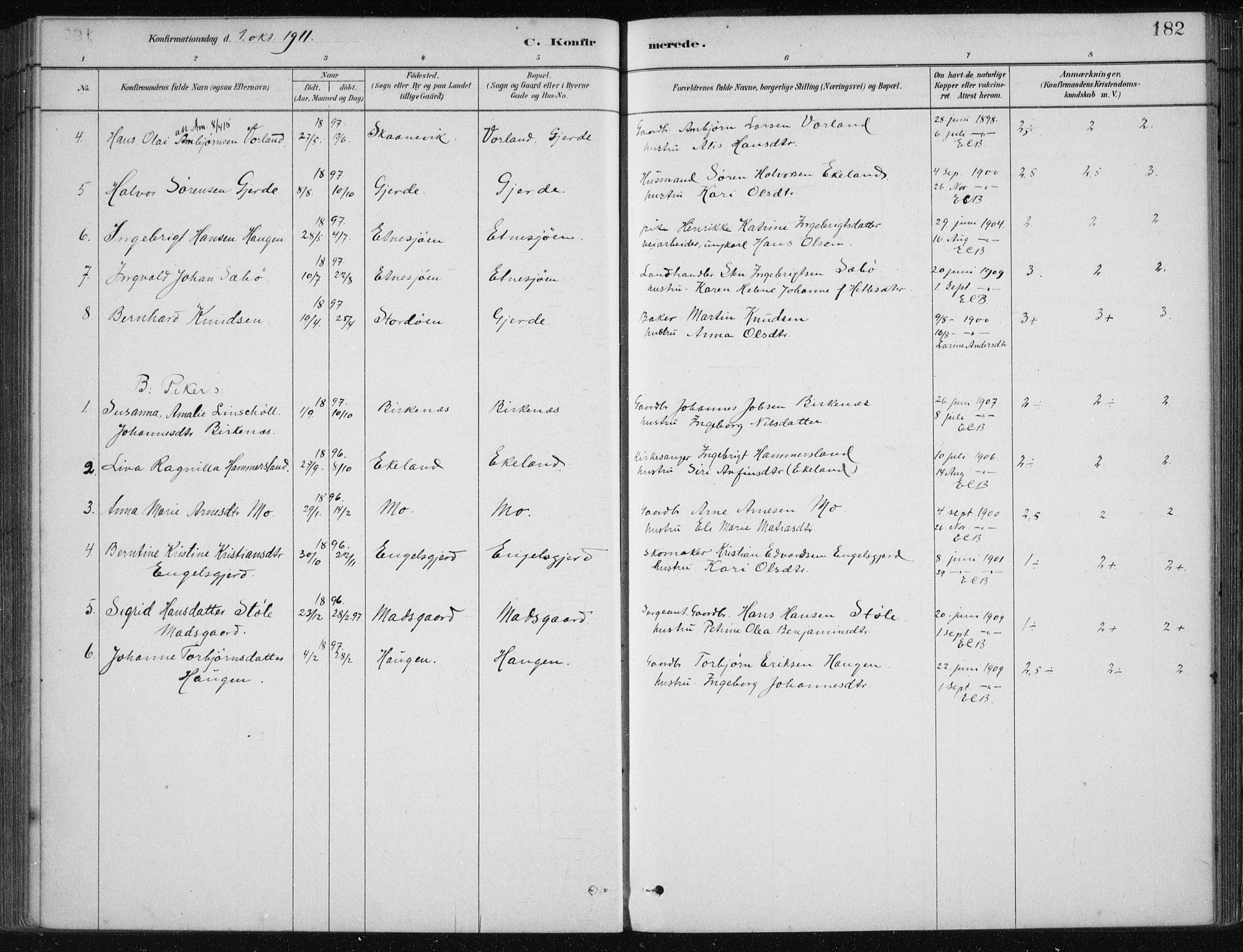 Etne sokneprestembete, AV/SAB-A-75001/H/Haa: Parish register (official) no. C  1, 1879-1919, p. 182