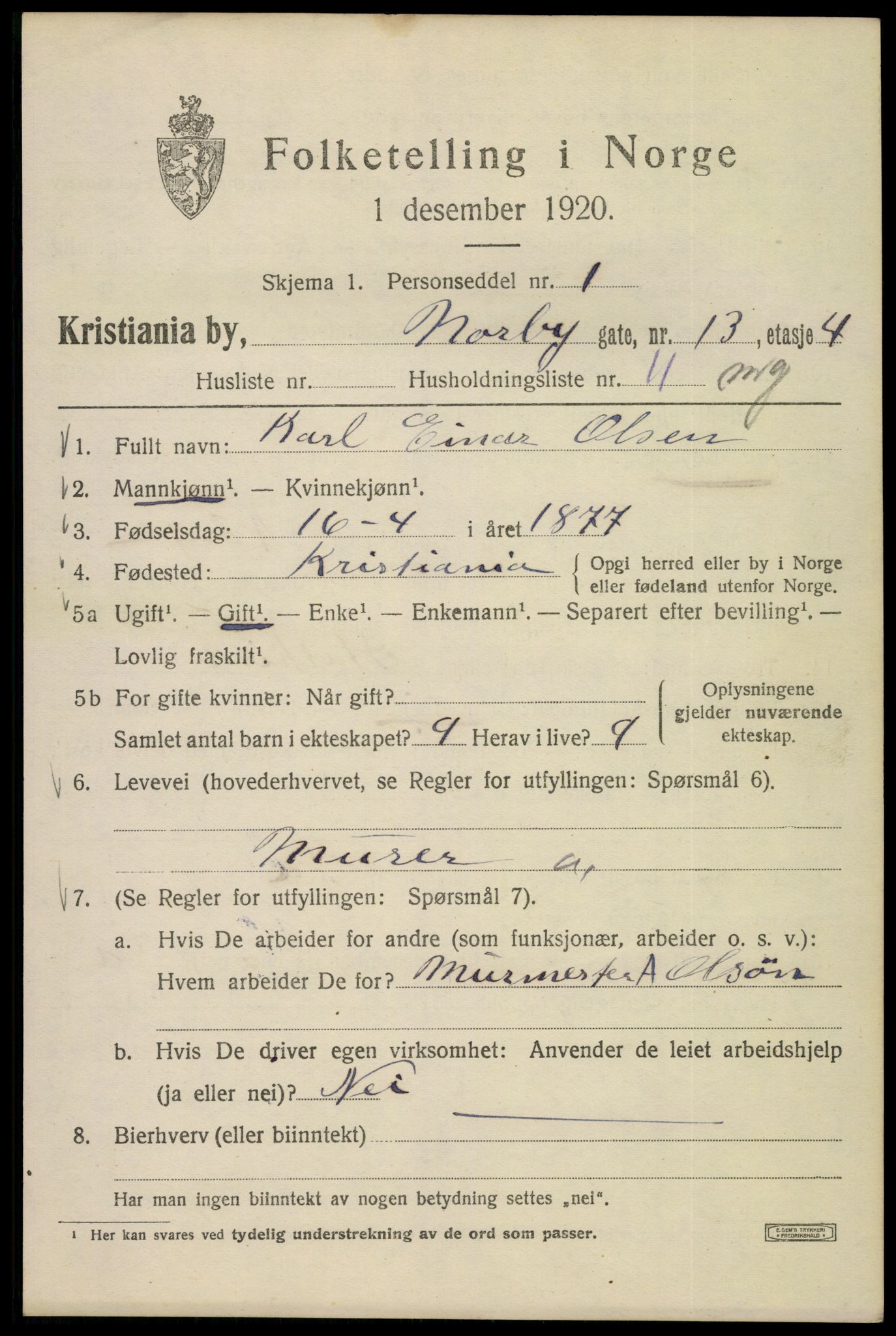 SAO, 1920 census for Kristiania, 1920, p. 419281