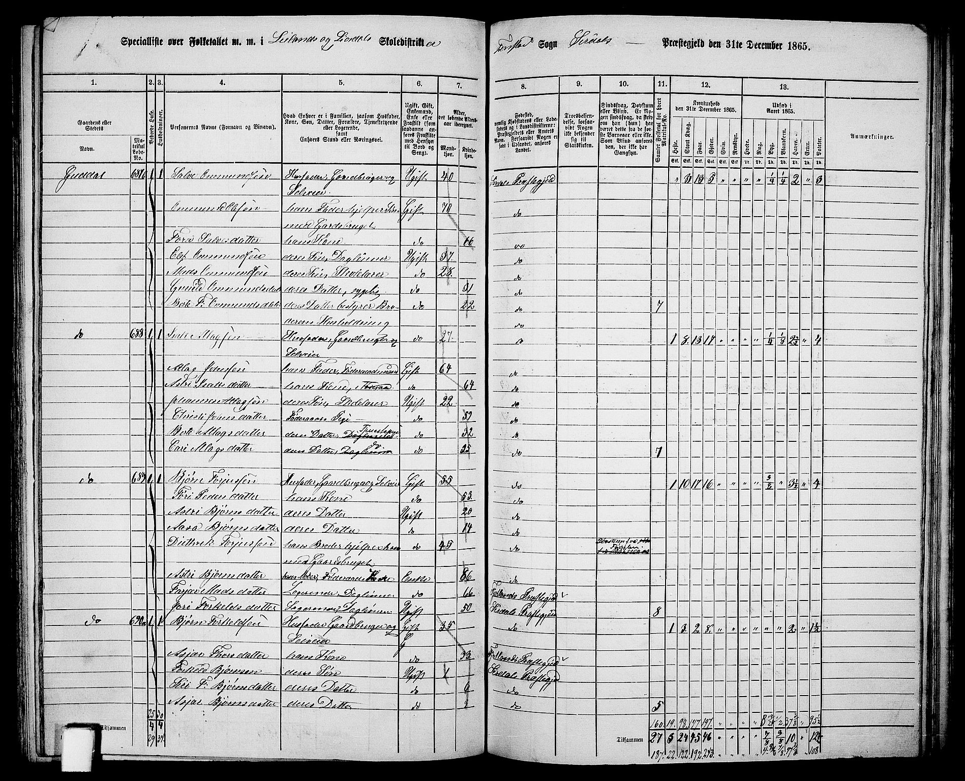 RA, 1865 census for Sirdal, 1865, p. 41