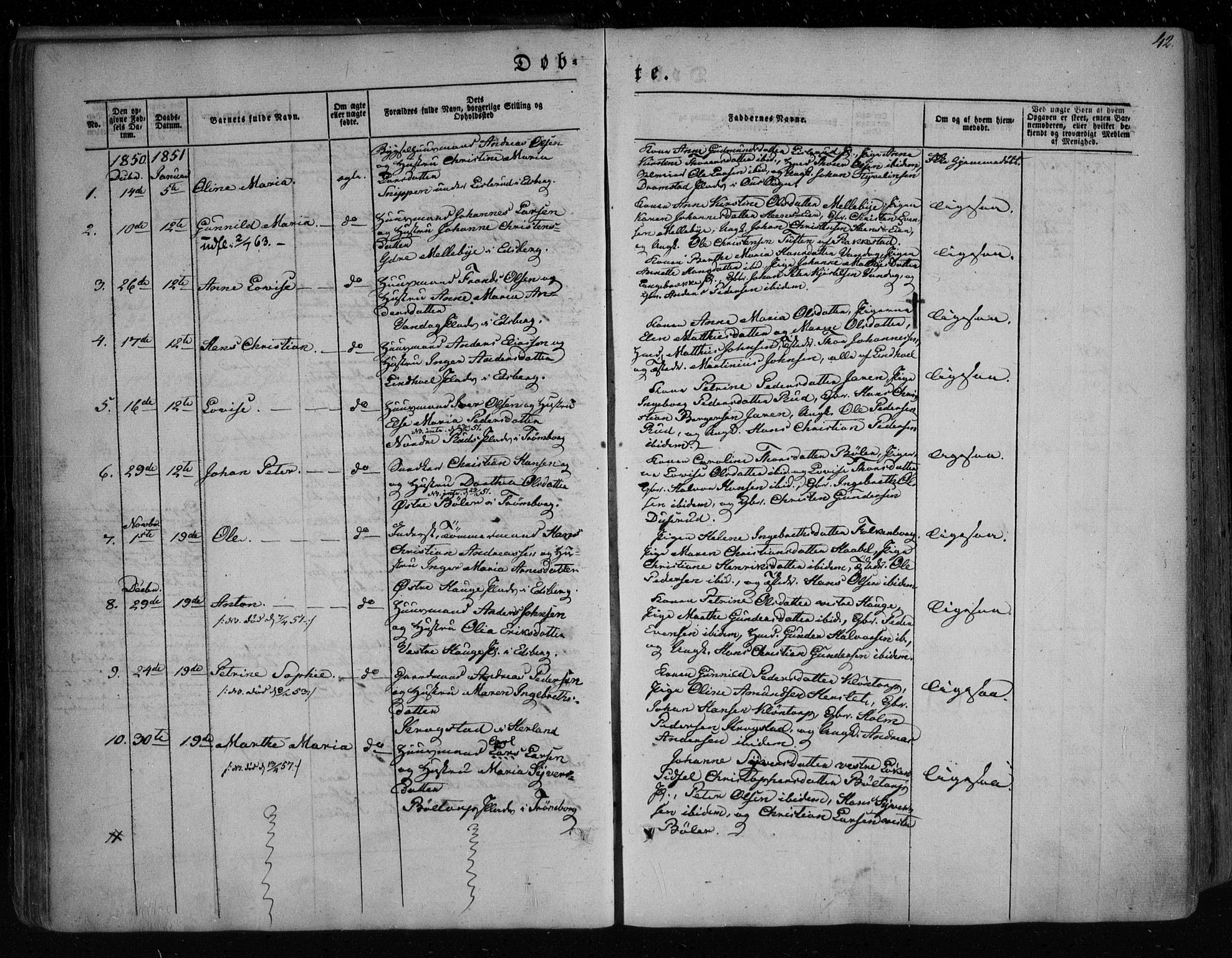 Eidsberg prestekontor Kirkebøker, SAO/A-10905/F/Fa/L0009: Parish register (official) no. I 9, 1849-1856, p. 42