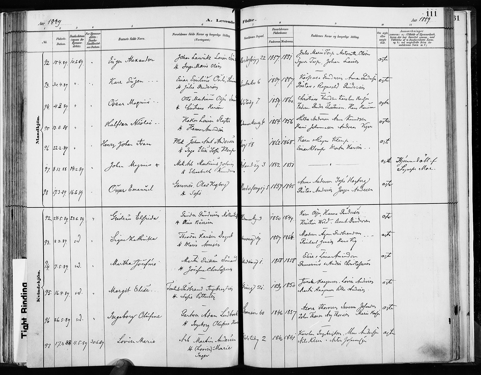 Kampen prestekontor Kirkebøker, SAO/A-10853/F/Fa/L0003: Parish register (official) no. I 3, 1886-1892, p. 111
