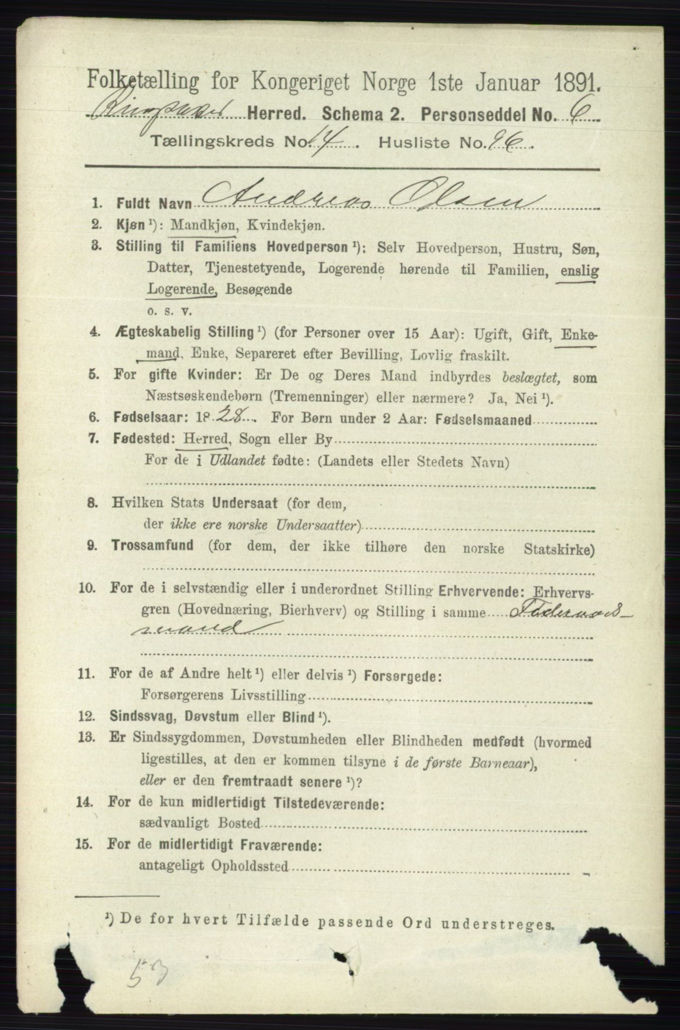 RA, 1891 census for 0412 Ringsaker, 1891, p. 8395