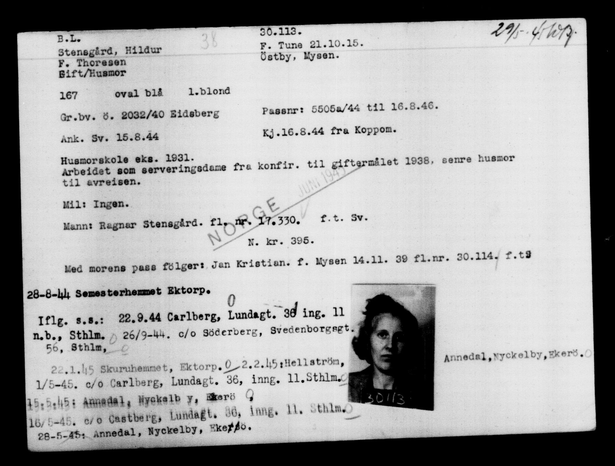 Utenriksstasjonene, Legasjonen i Stockholm, Flyktningkontoret, AV/RA-S-6753/V/Va/L0012: Kjesäterkartoteket, flyktninger med registreringsnr. 28300-31566, 1940-1945, p. 1997