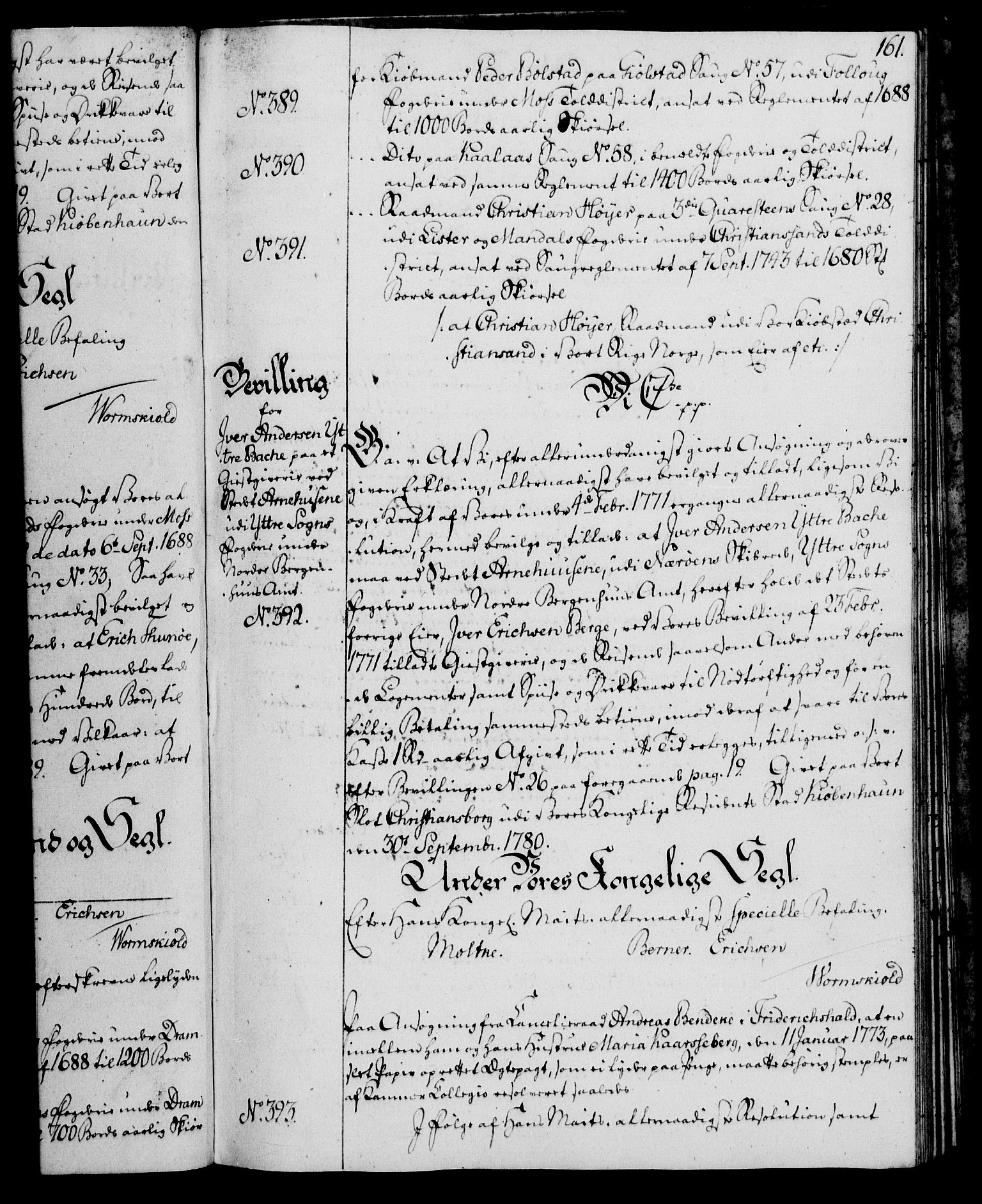 Rentekammeret, Kammerkanselliet, AV/RA-EA-3111/G/Gg/Gga/L0011: Norsk ekspedisjonsprotokoll med register (merket RK 53.11), 1779-1781, p. 161