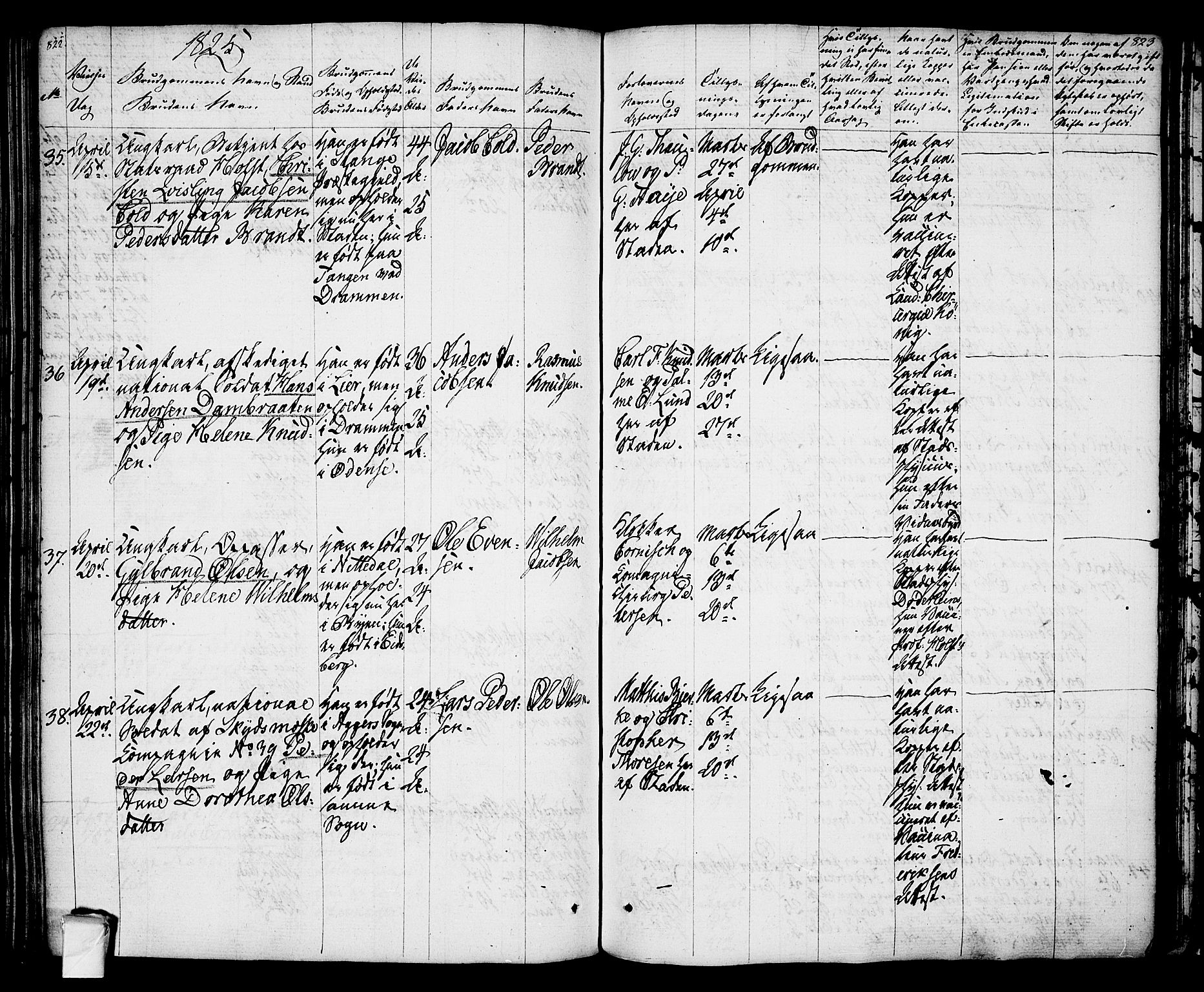 Oslo domkirke Kirkebøker, SAO/A-10752/F/Fa/L0010: Parish register (official) no. 10, 1824-1830, p. 822-823