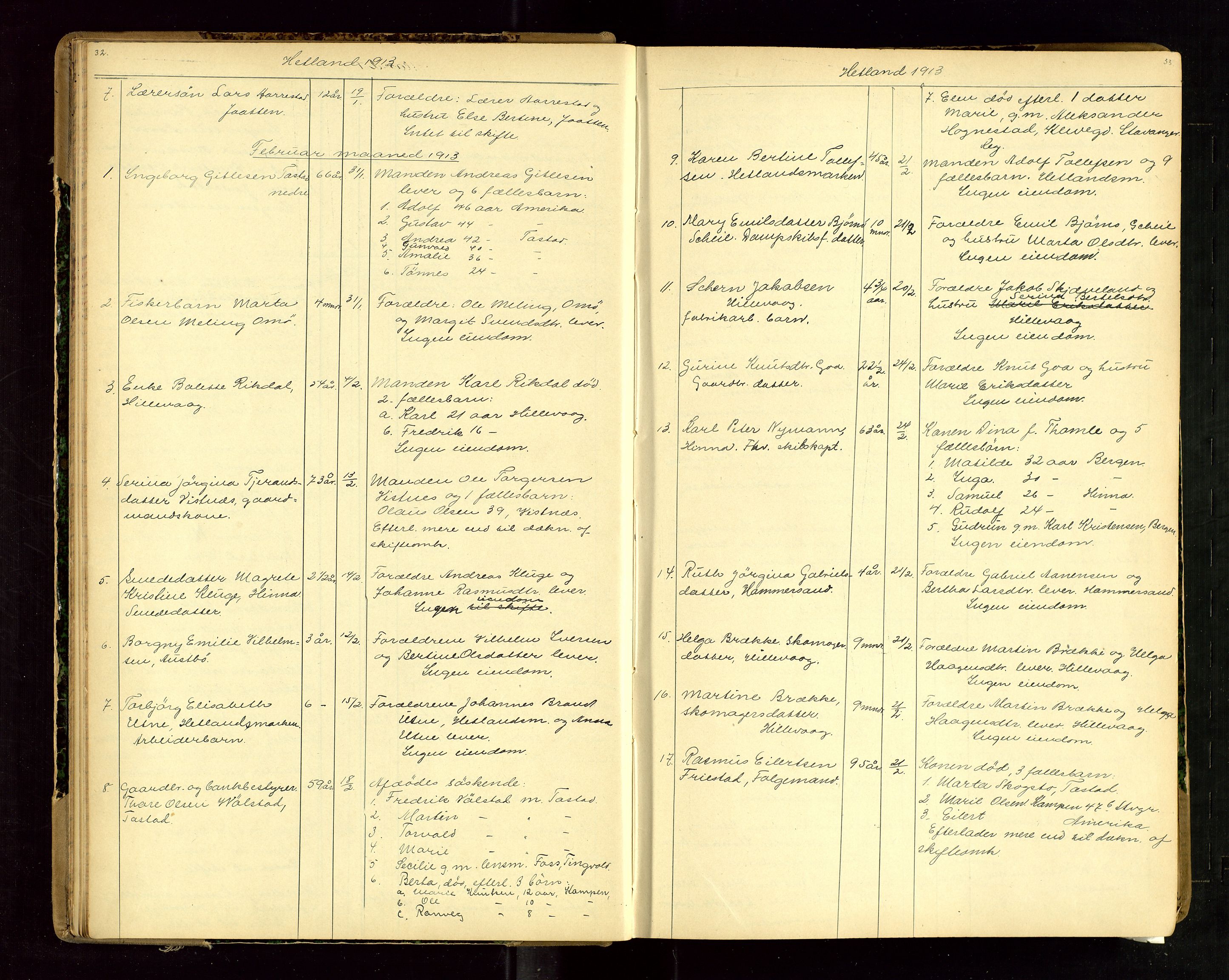 Jæren sorenskriveri, AV/SAST-A-100310/01/5/52/52B/L0003: DØDSFALLPROTOKOLL, 1910-1916, p. 32-33