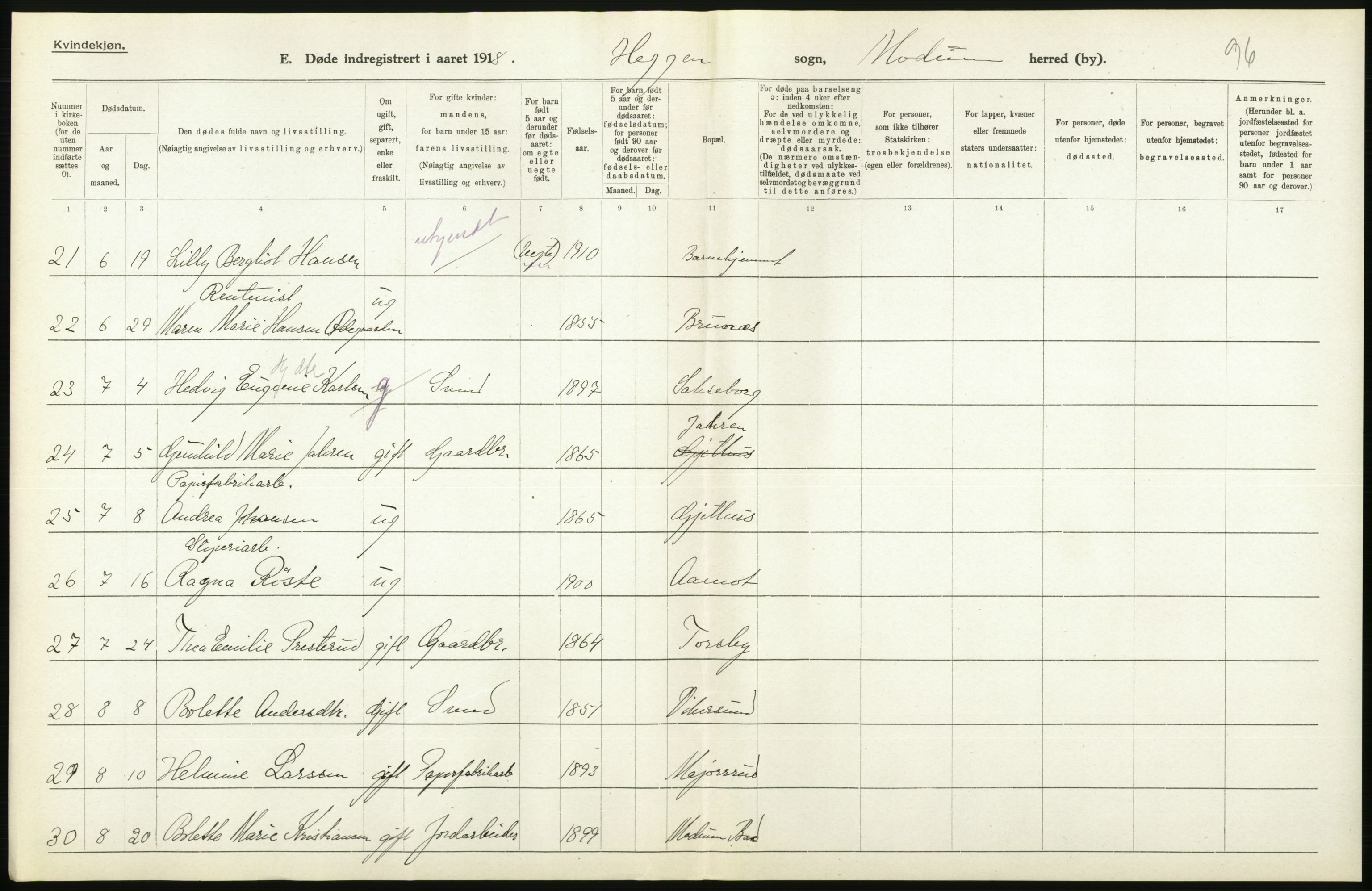 Statistisk sentralbyrå, Sosiodemografiske emner, Befolkning, AV/RA-S-2228/D/Df/Dfb/Dfbh/L0020: Buskerud fylke: Døde. Bygder og byer., 1918, p. 310