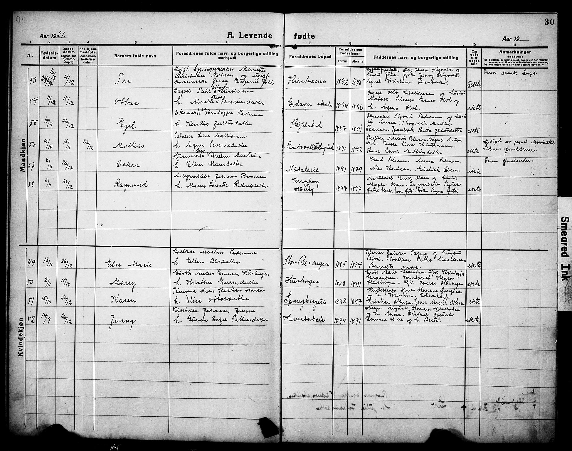 Stange prestekontor, AV/SAH-PREST-002/L/L0016: Parish register (copy) no. 16, 1918-1928, p. 30