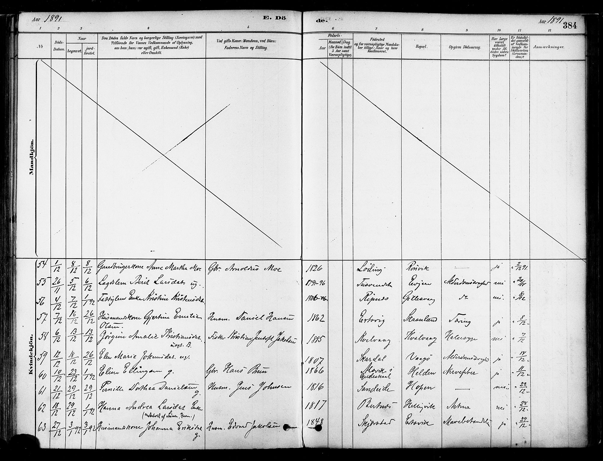 Ministerialprotokoller, klokkerbøker og fødselsregistre - Nordland, SAT/A-1459/802/L0054: Parish register (official) no. 802A01, 1879-1893, p. 384