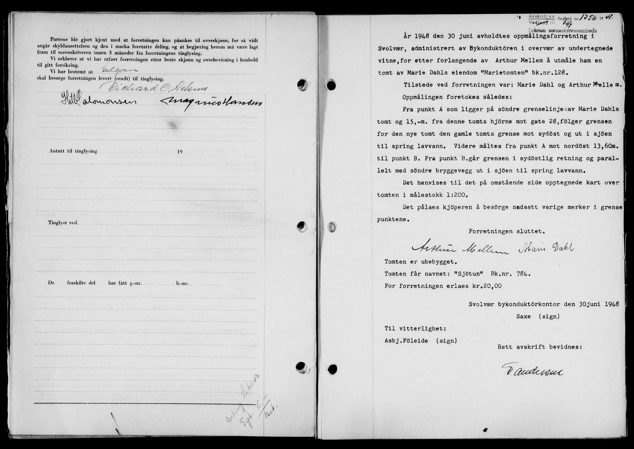 Lofoten sorenskriveri, SAT/A-0017/1/2/2C/L0019a: Mortgage book no. 19a, 1948-1948, Diary no: : 1756/1948