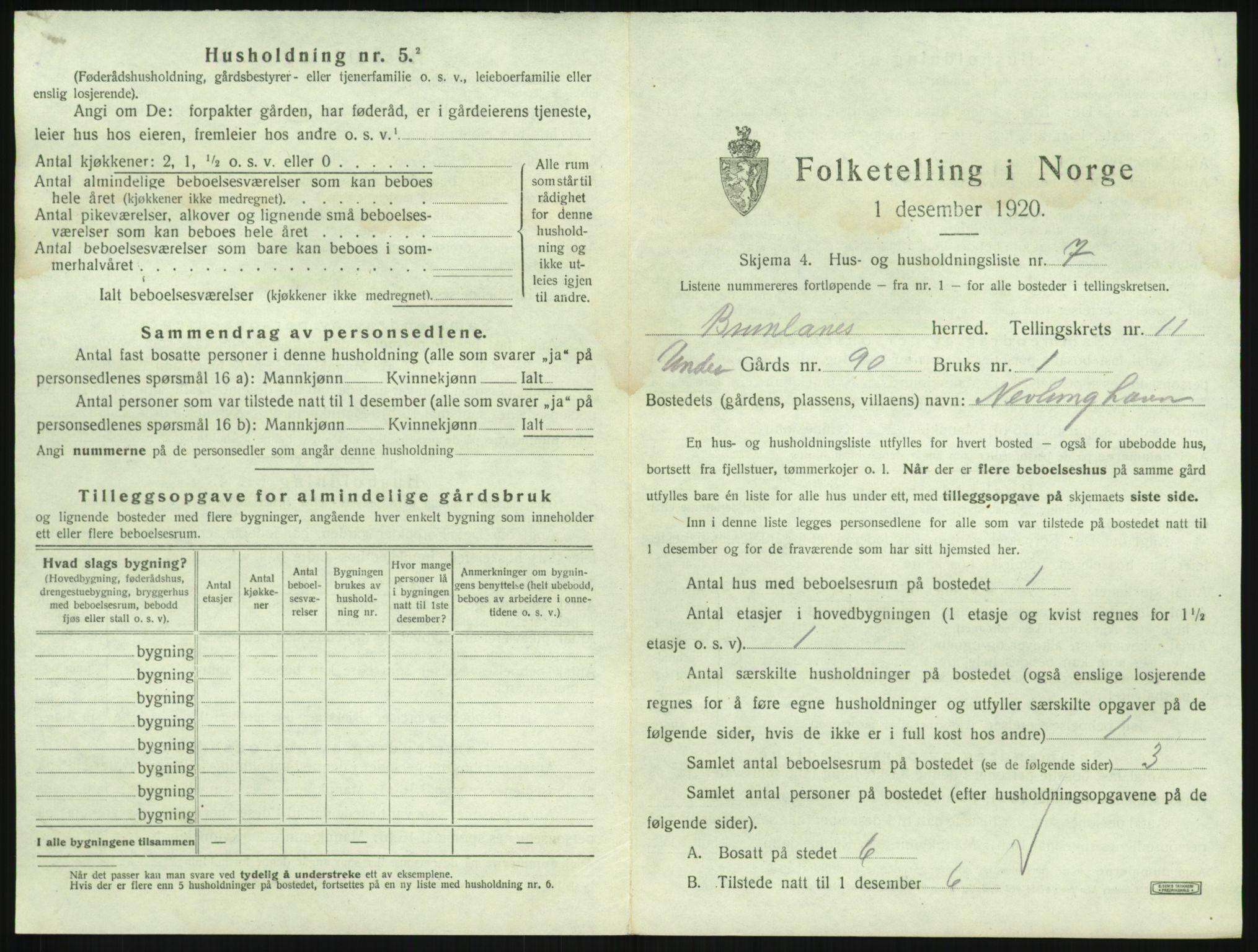 SAKO, 1920 census for Brunlanes, 1920, p. 1493
