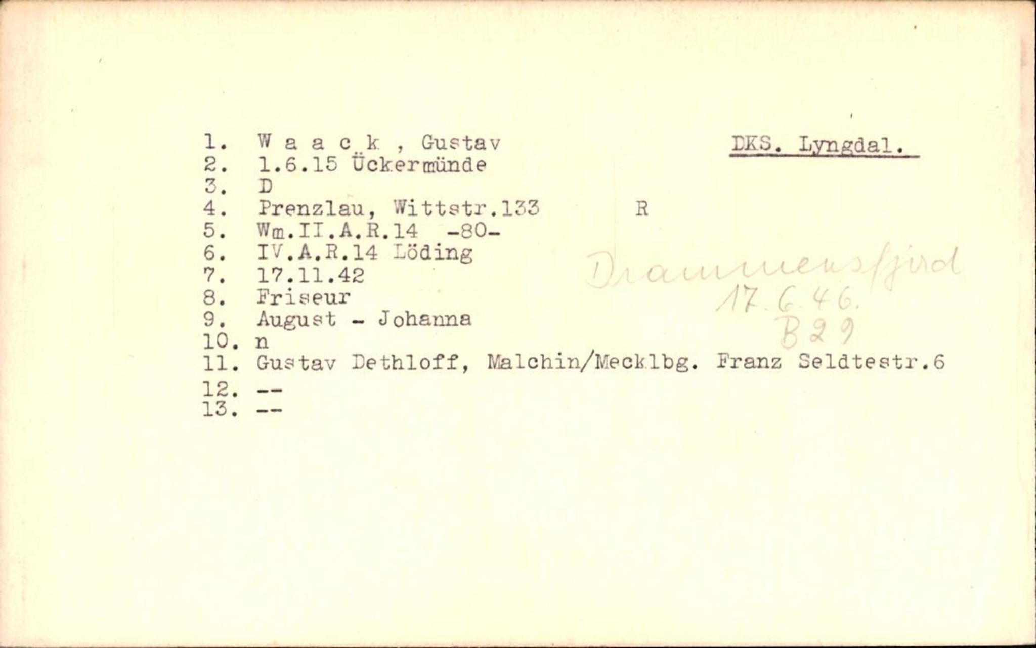 Hjemsendte tyskere , AV/RA-RAFA-6487/D/Db/L0028: Waacke-Wilk, 1945-1947, p. 1