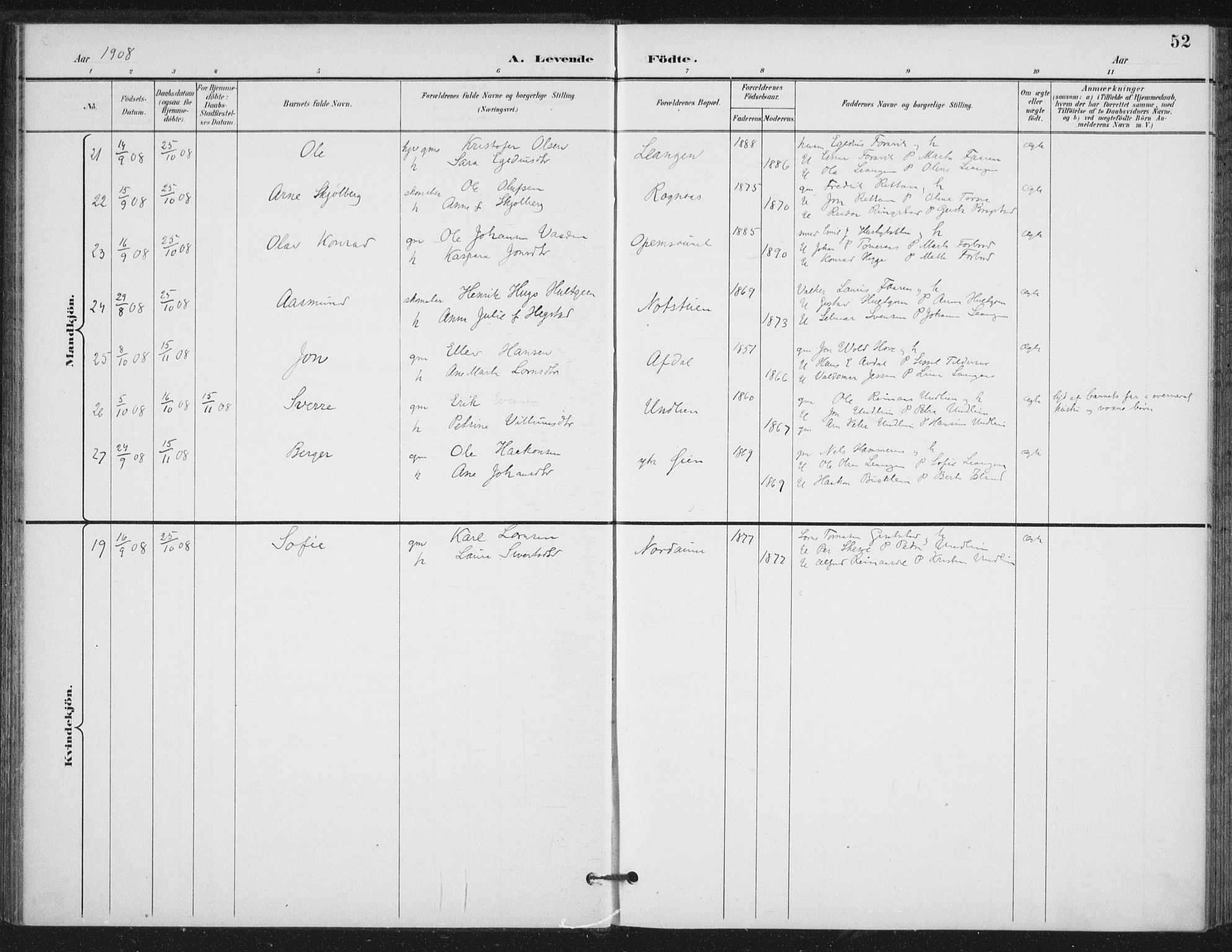 Ministerialprotokoller, klokkerbøker og fødselsregistre - Nord-Trøndelag, SAT/A-1458/714/L0131: Parish register (official) no. 714A02, 1896-1918, p. 52