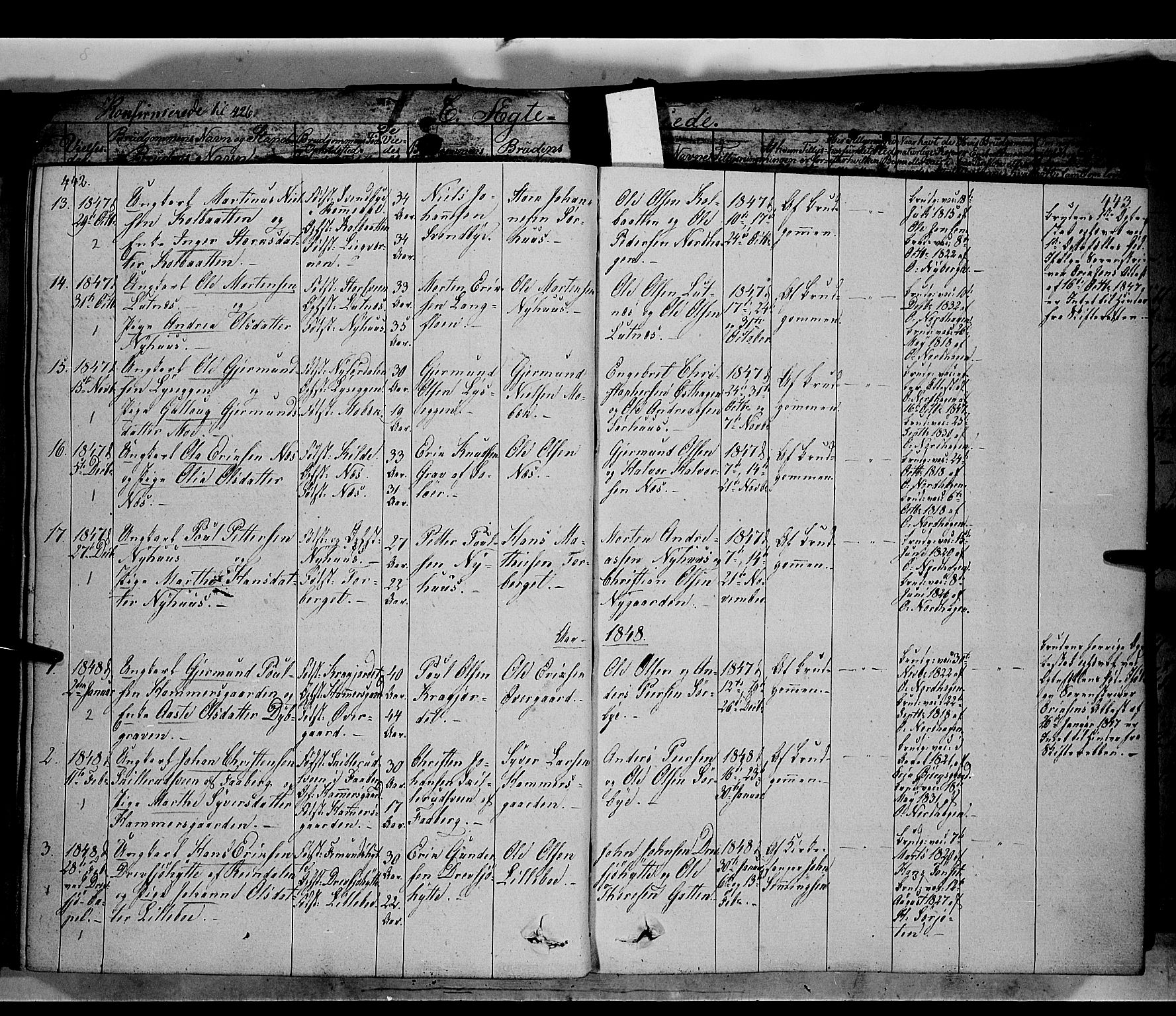 Trysil prestekontor, AV/SAH-PREST-046/H/Ha/Haa/L0004: Parish register (official) no. 4 /1, 1842-1850, p. 442-443