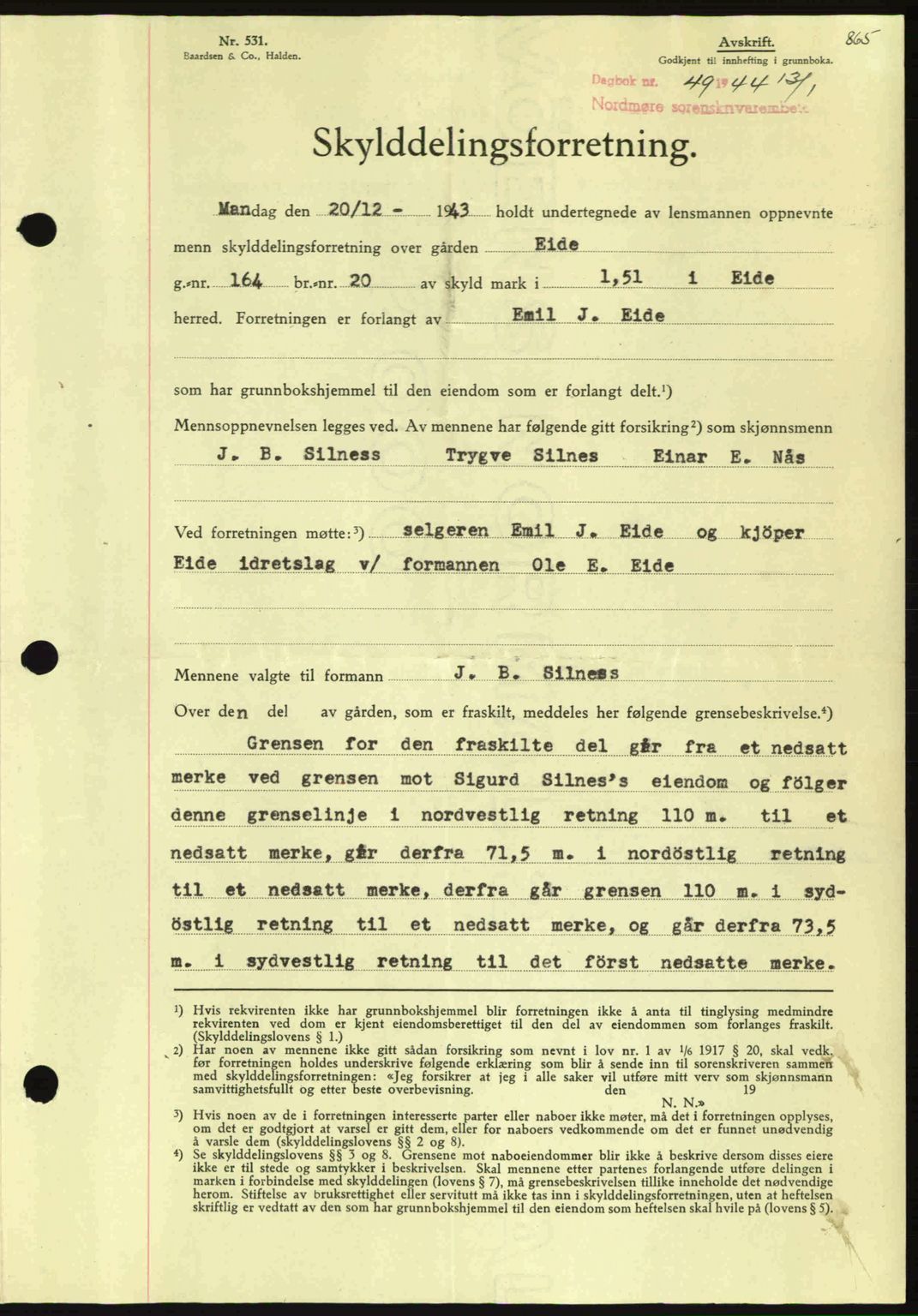 Nordmøre sorenskriveri, SAT/A-4132/1/2/2Ca: Mortgage book no. A96, 1943-1944, Diary no: : 49/1944