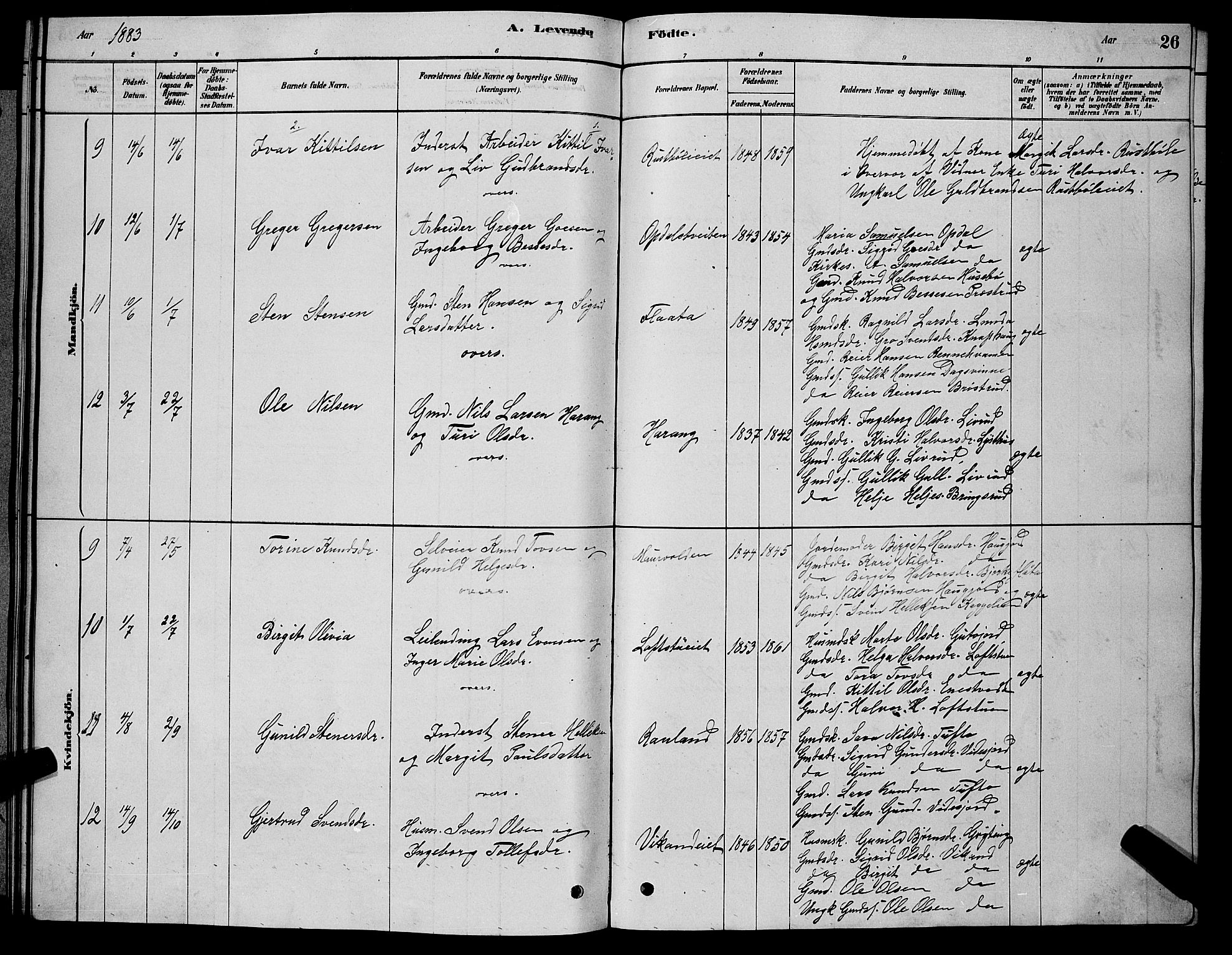 Nore kirkebøker, AV/SAKO-A-238/G/Gb/L0002: Parish register (copy) no. II 2, 1878-1894, p. 26