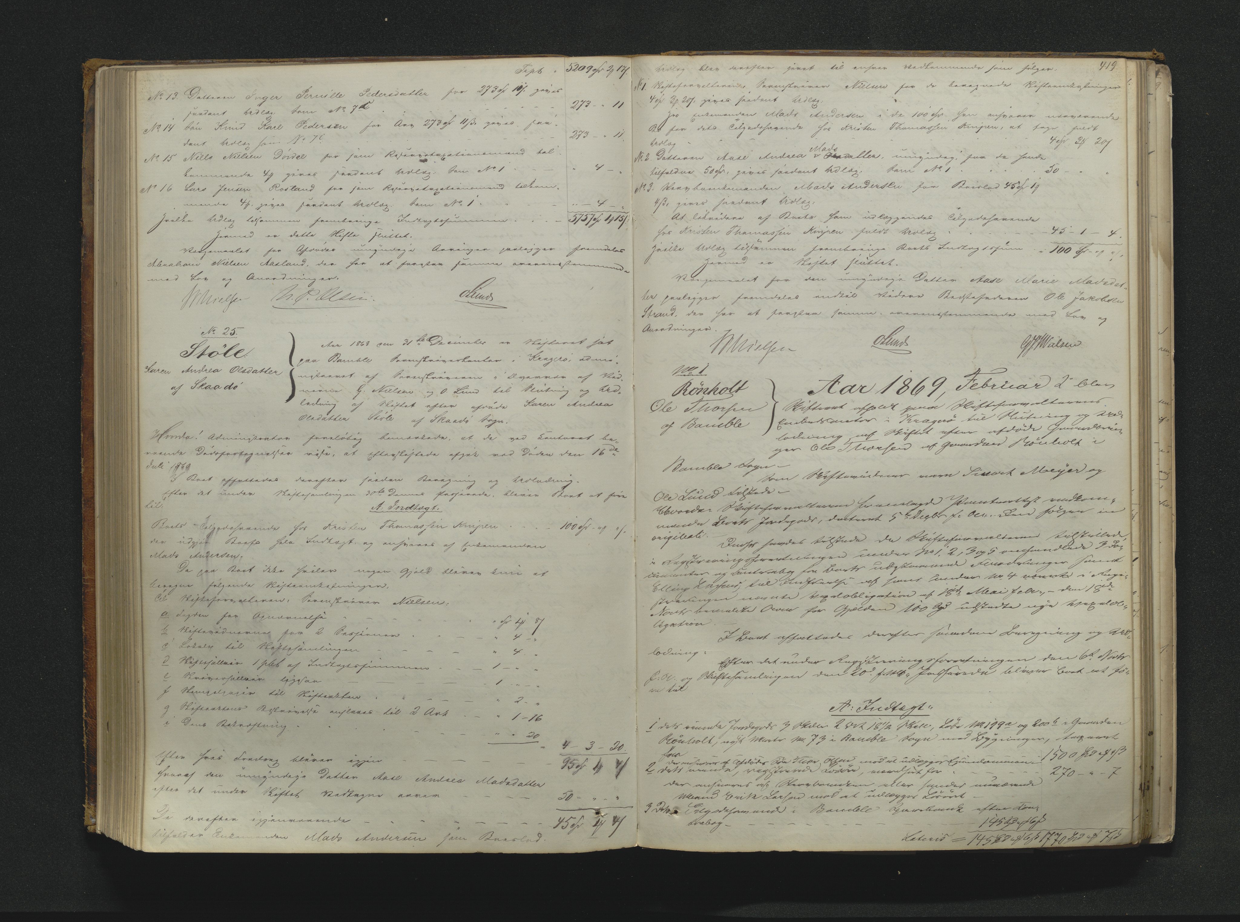 Bamble sorenskriveri, AV/SAKO-A-214/H/Hb/Hbd/L0007A: Skifteutlodningsprotokoll, 1865-1870, p. 418-419