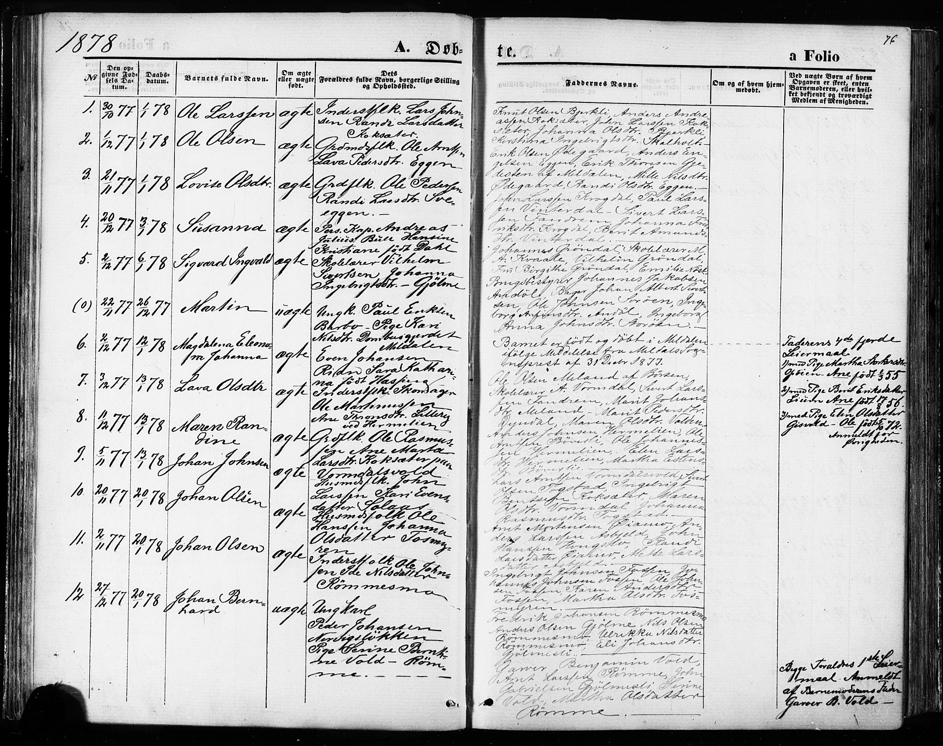 Ministerialprotokoller, klokkerbøker og fødselsregistre - Sør-Trøndelag, SAT/A-1456/668/L0807: Parish register (official) no. 668A07, 1870-1880, p. 76