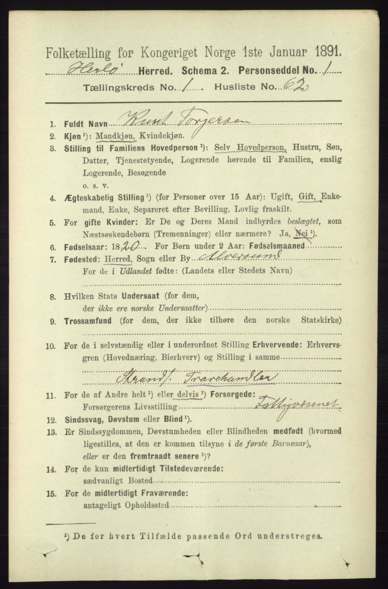 RA, 1891 census for 1258 Herdla, 1891, p. 456