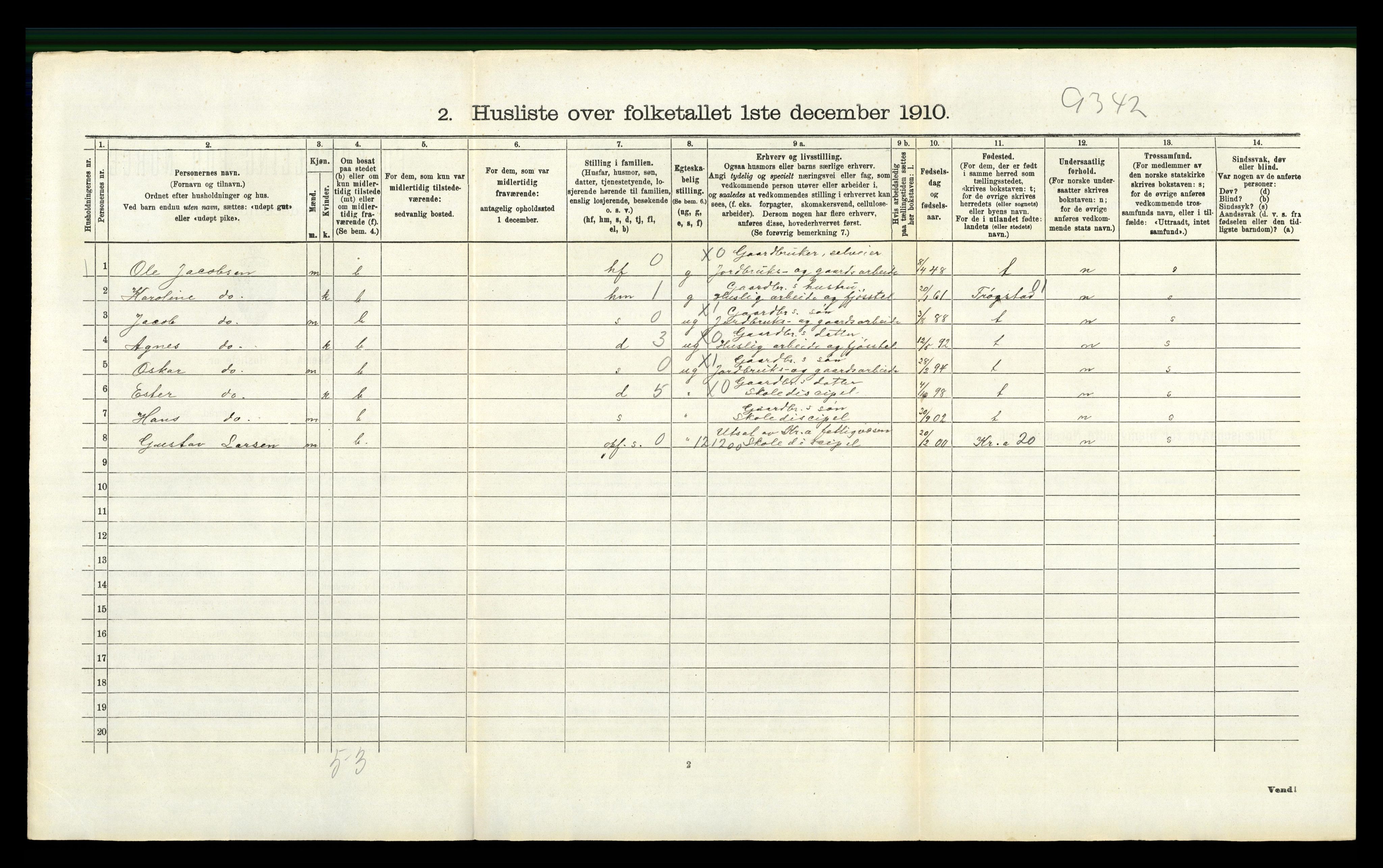 RA, 1910 census for Enebakk, 1910, p. 374