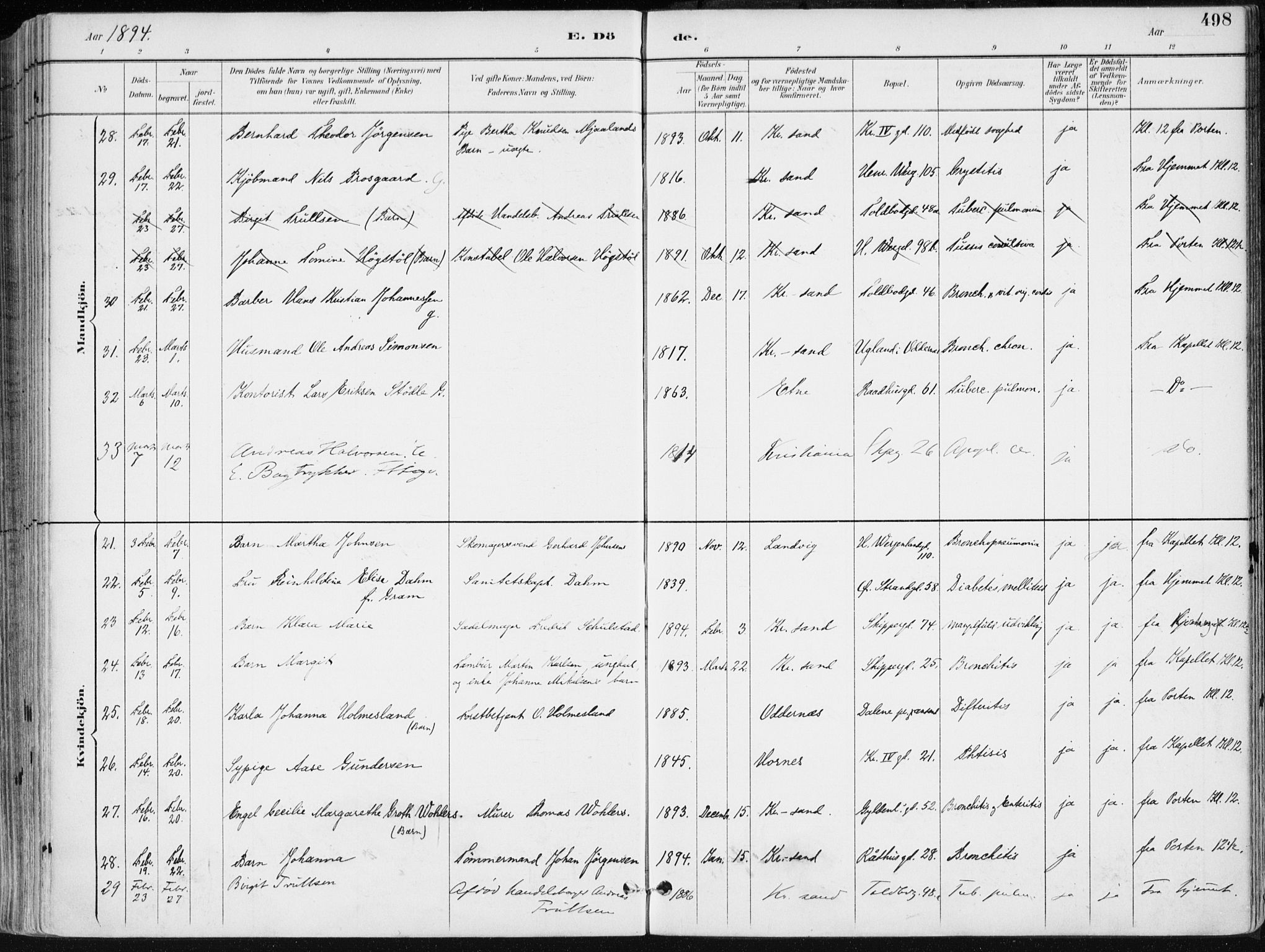 Kristiansand domprosti, AV/SAK-1112-0006/F/Fa/L0019: Parish register (official) no. A 18, 1890-1897, p. 498