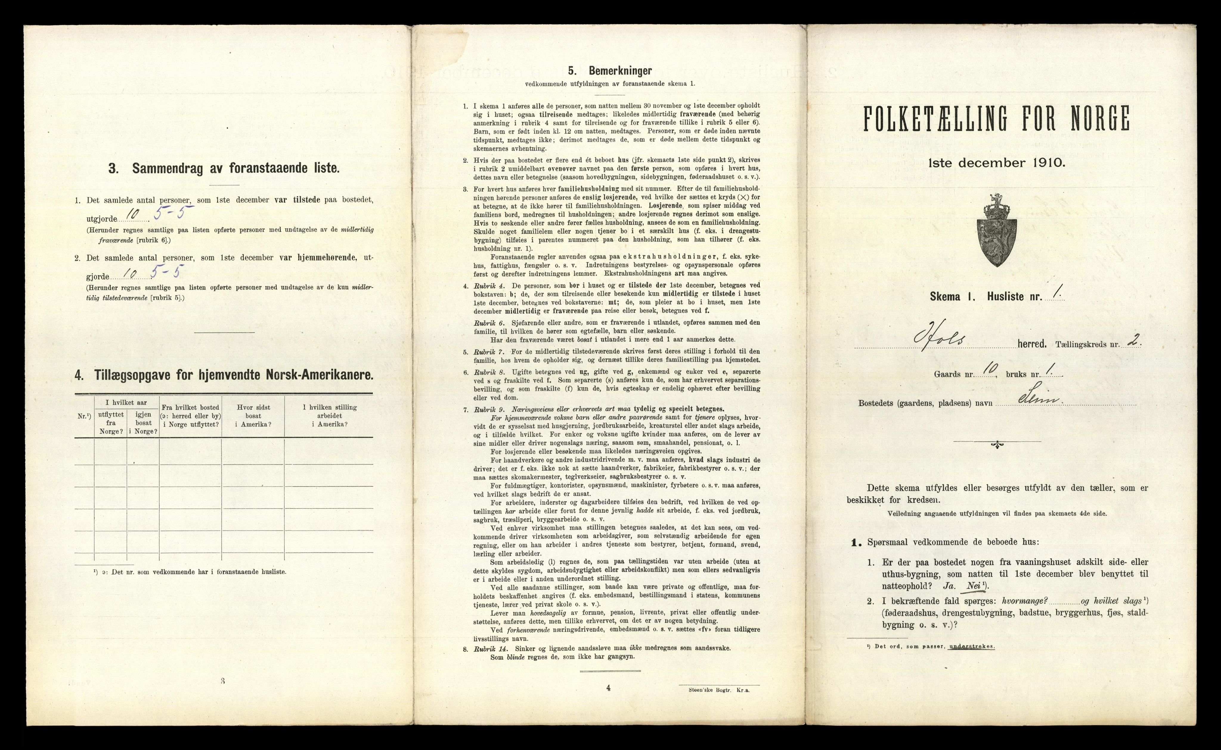 RA, 1910 census for Hol, 1910, p. 121