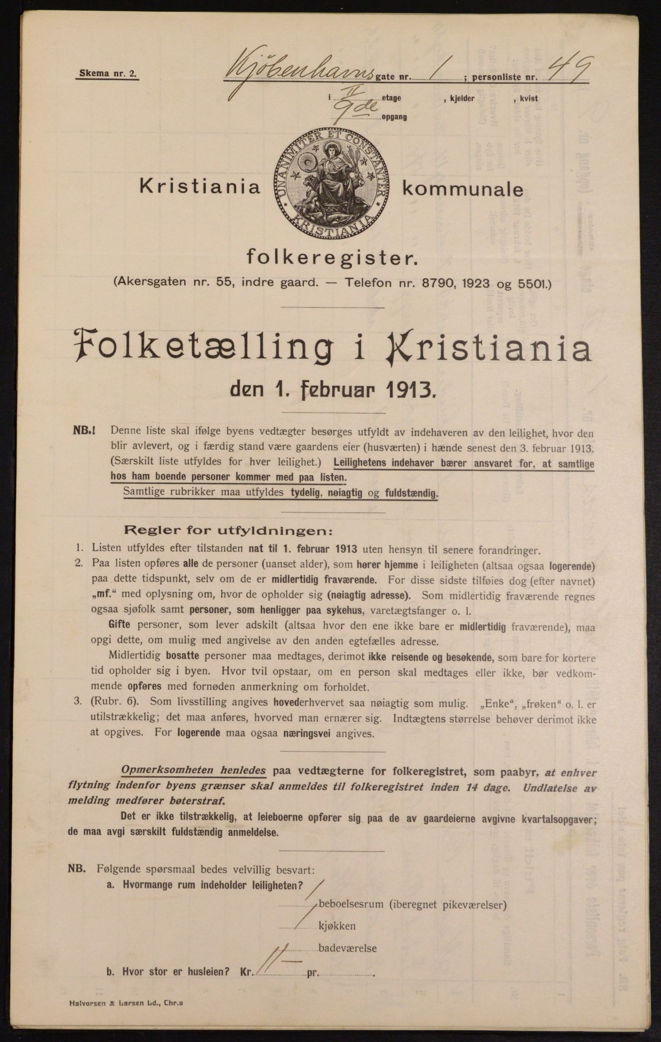 OBA, Municipal Census 1913 for Kristiania, 1913, p. 54726