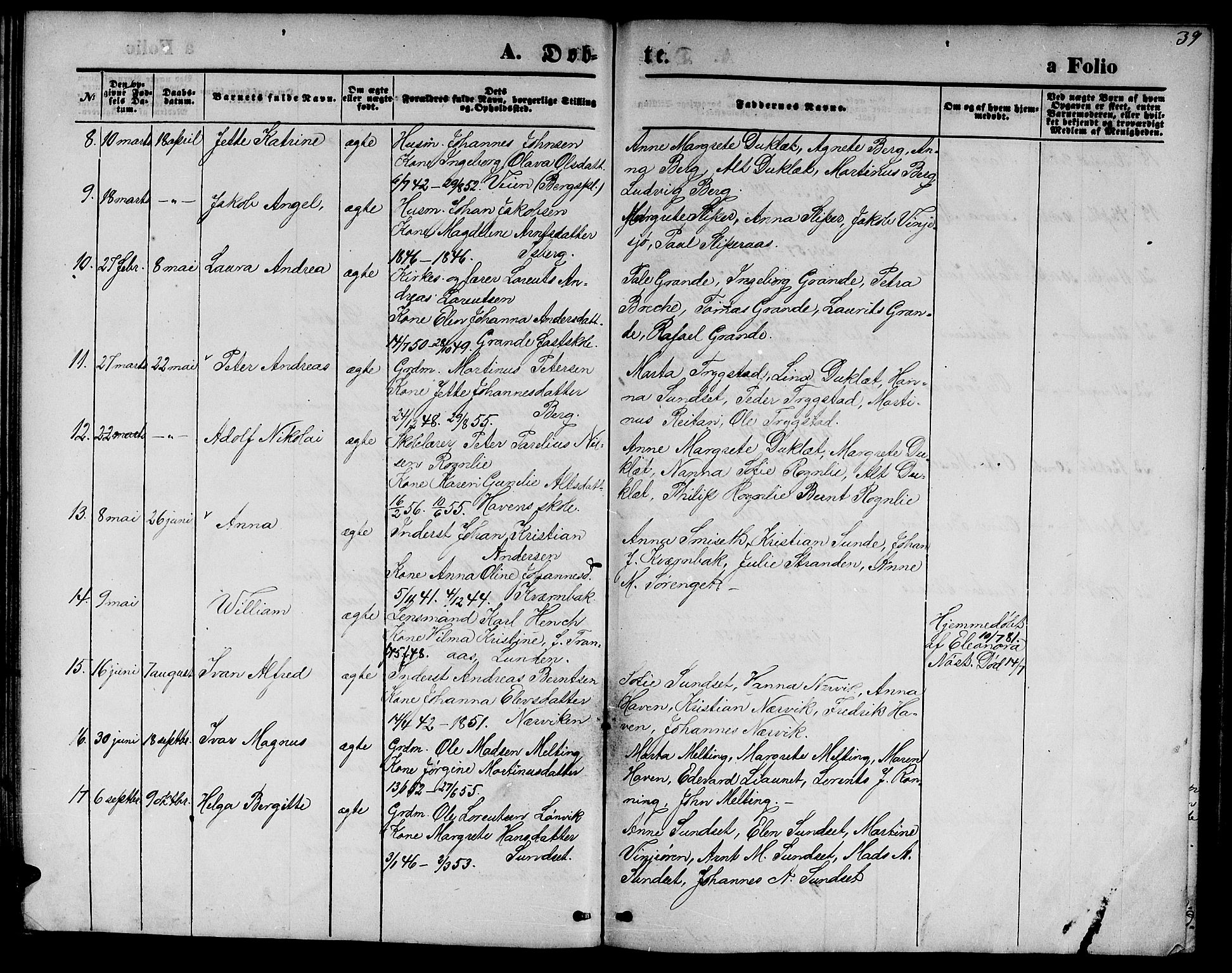 Ministerialprotokoller, klokkerbøker og fødselsregistre - Nord-Trøndelag, SAT/A-1458/733/L0326: Parish register (copy) no. 733C01, 1871-1887, p. 39