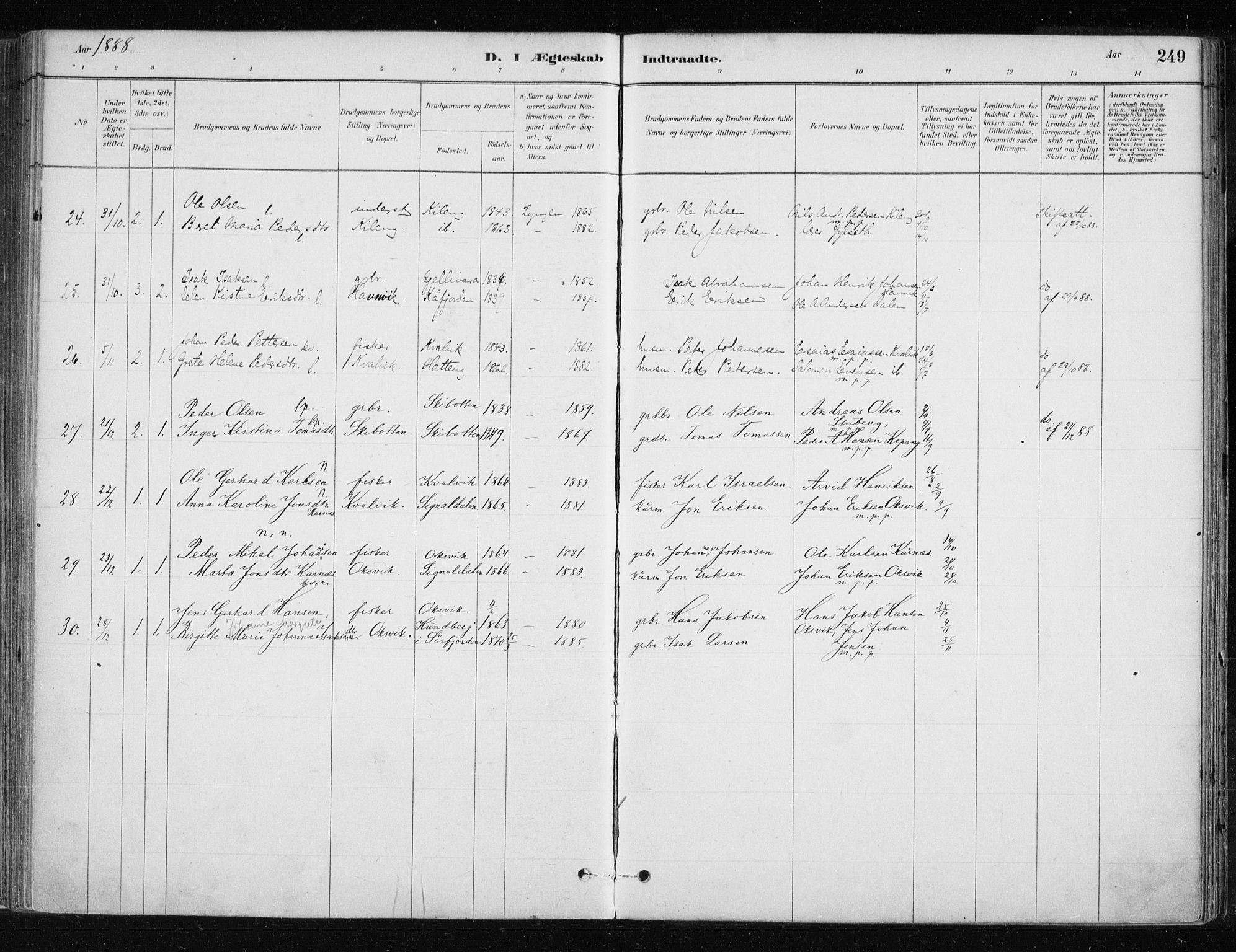 Lyngen sokneprestembete, AV/SATØ-S-1289/H/He/Hea/L0007kirke: Parish register (official) no. 7, 1879-1890, p. 249