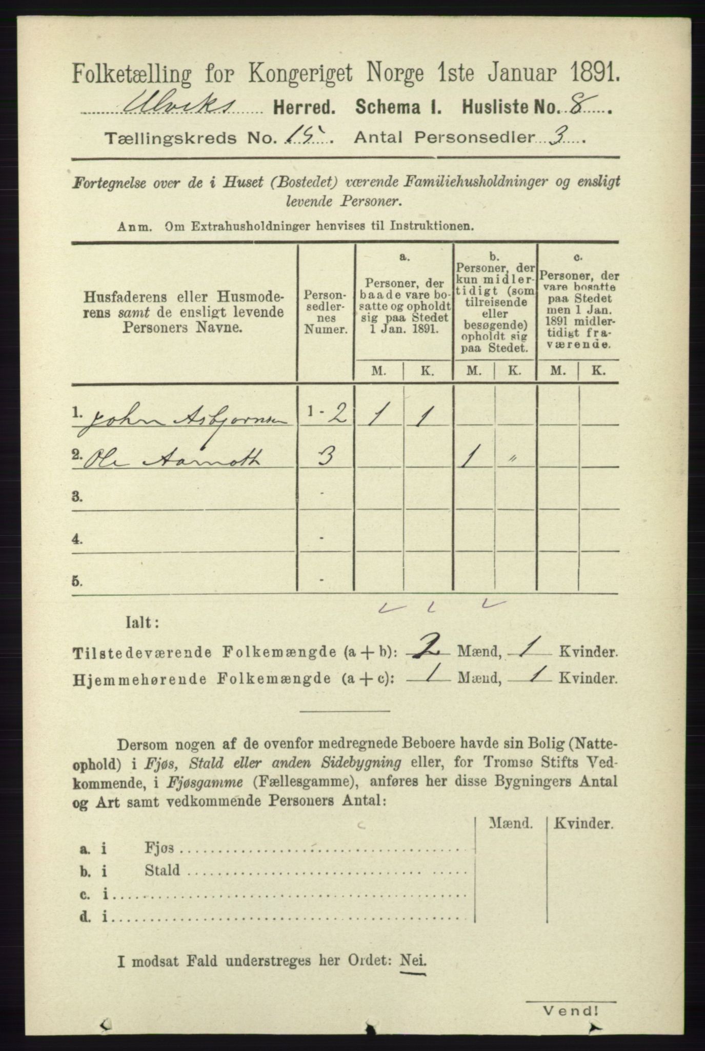 RA, 1891 census for 1233 Ulvik, 1891, p. 4587