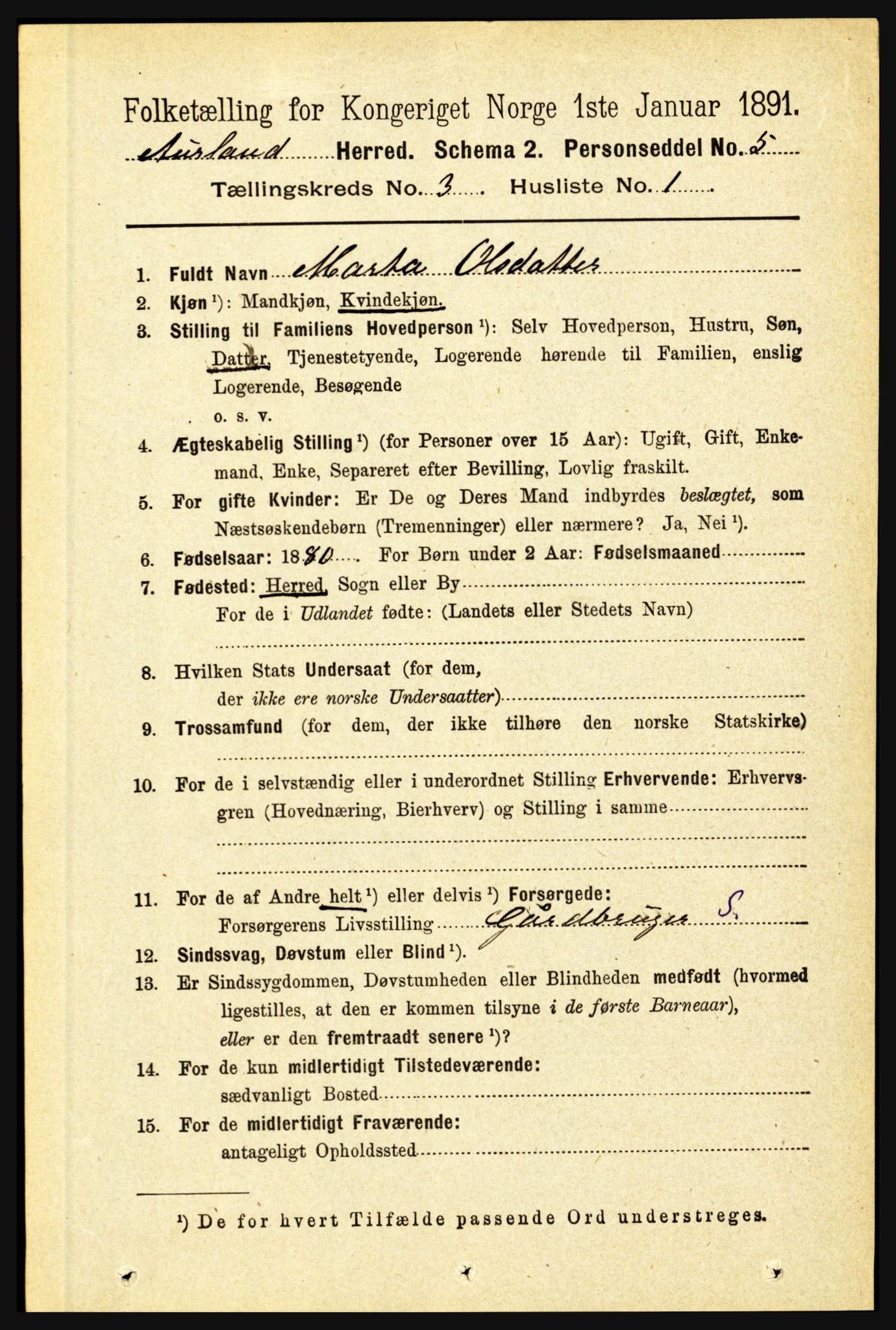 RA, 1891 census for 1421 Aurland, 1891, p. 947