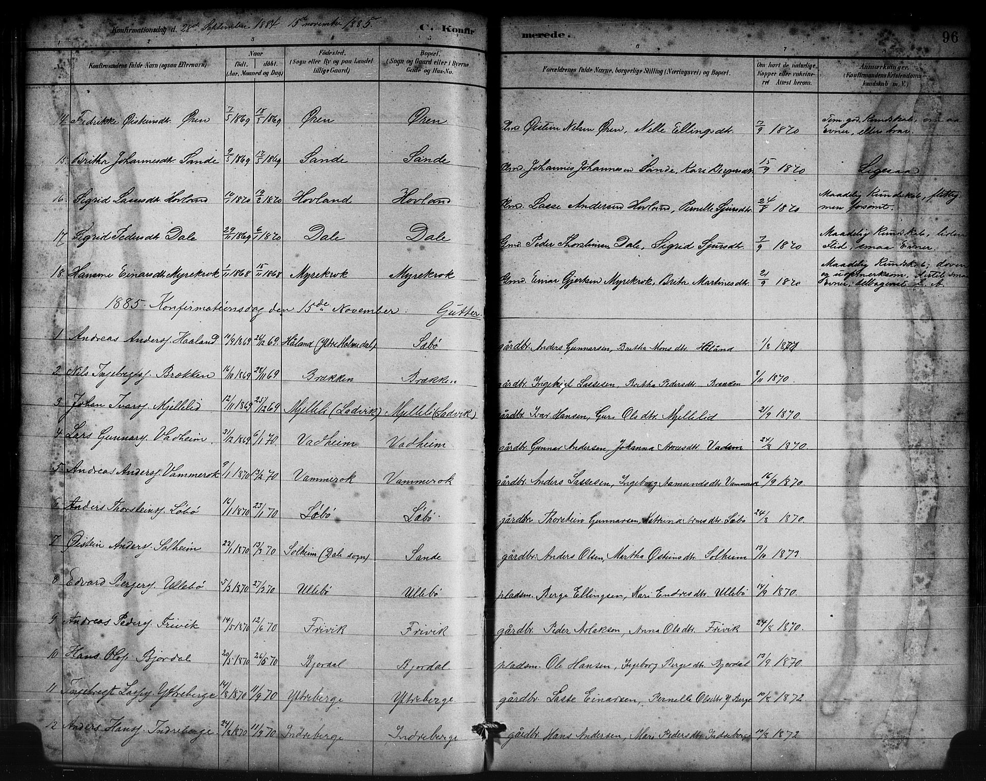 Lavik sokneprestembete, AV/SAB-A-80901: Parish register (copy) no. B 3, 1882-1913, p. 96