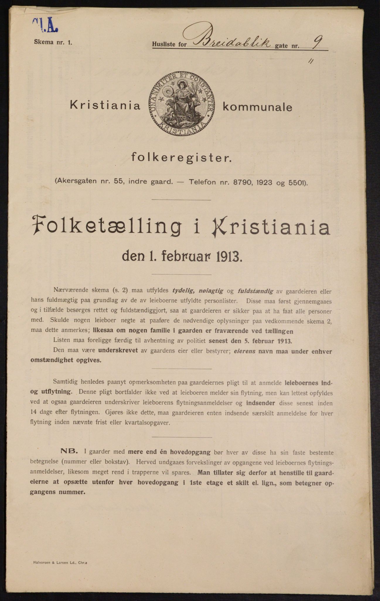 OBA, Municipal Census 1913 for Kristiania, 1913, p. 8000