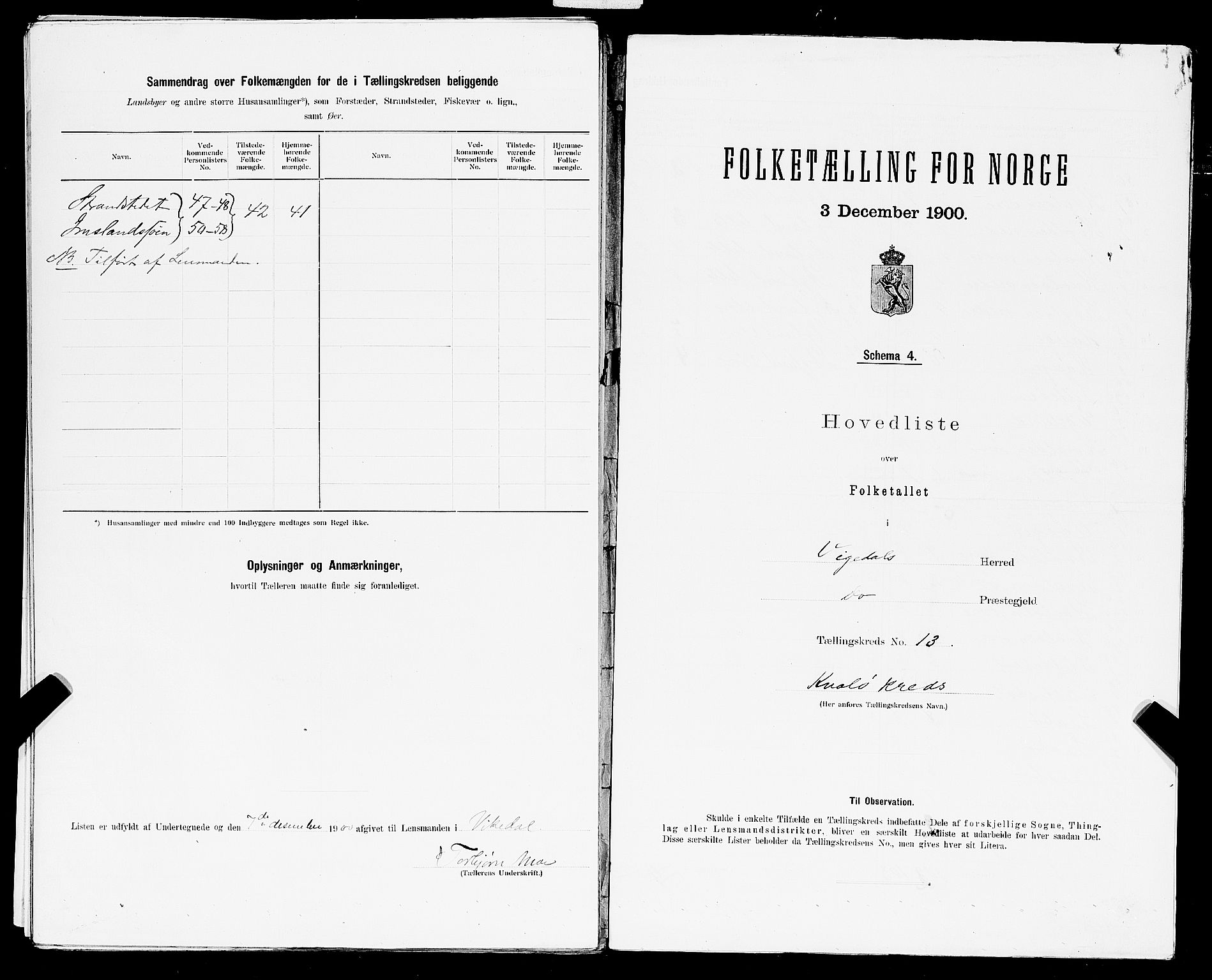 SAST, 1900 census for Vikedal, 1900, p. 47