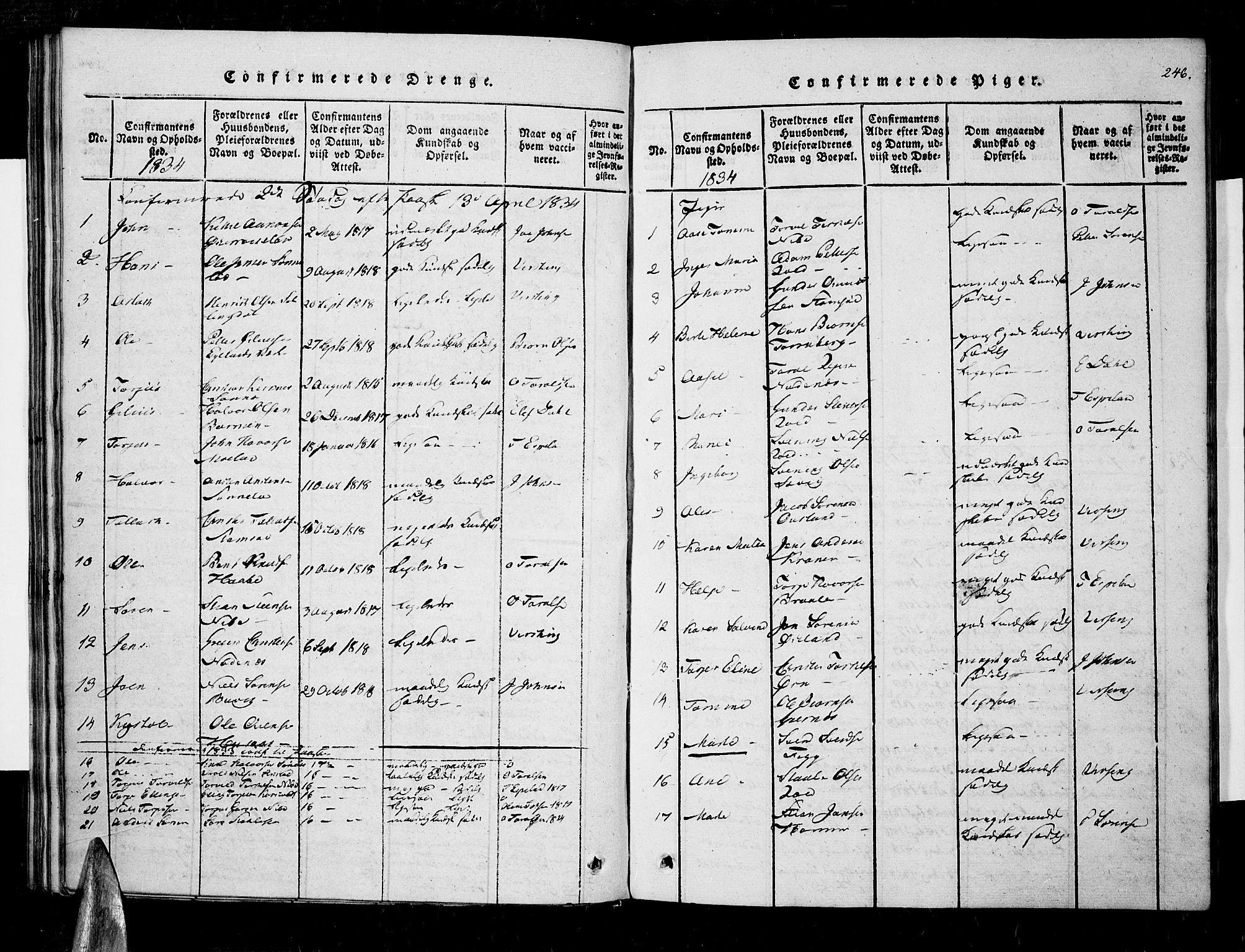 Søndeled sokneprestkontor, AV/SAK-1111-0038/F/Fa/L0001: Parish register (official) no. A 1, 1816-1838, p. 246