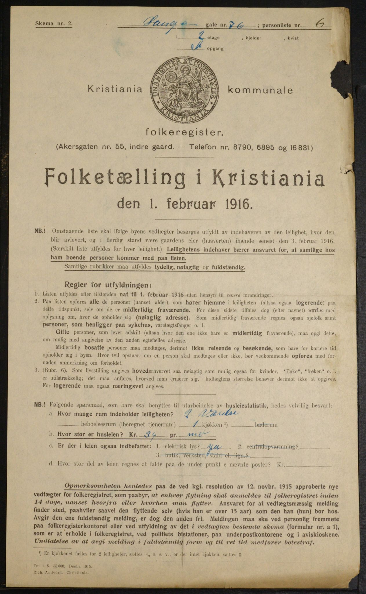 OBA, Municipal Census 1916 for Kristiania, 1916, p. 58218