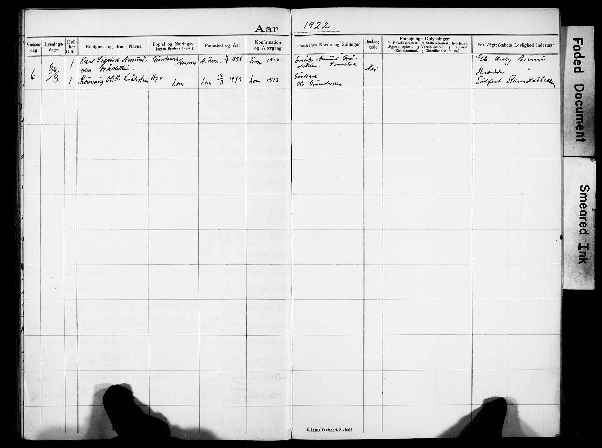 Lom prestekontor, SAH/PREST-070/I/Ie/L0001/0001: Banns register no. 1, 1904-1922