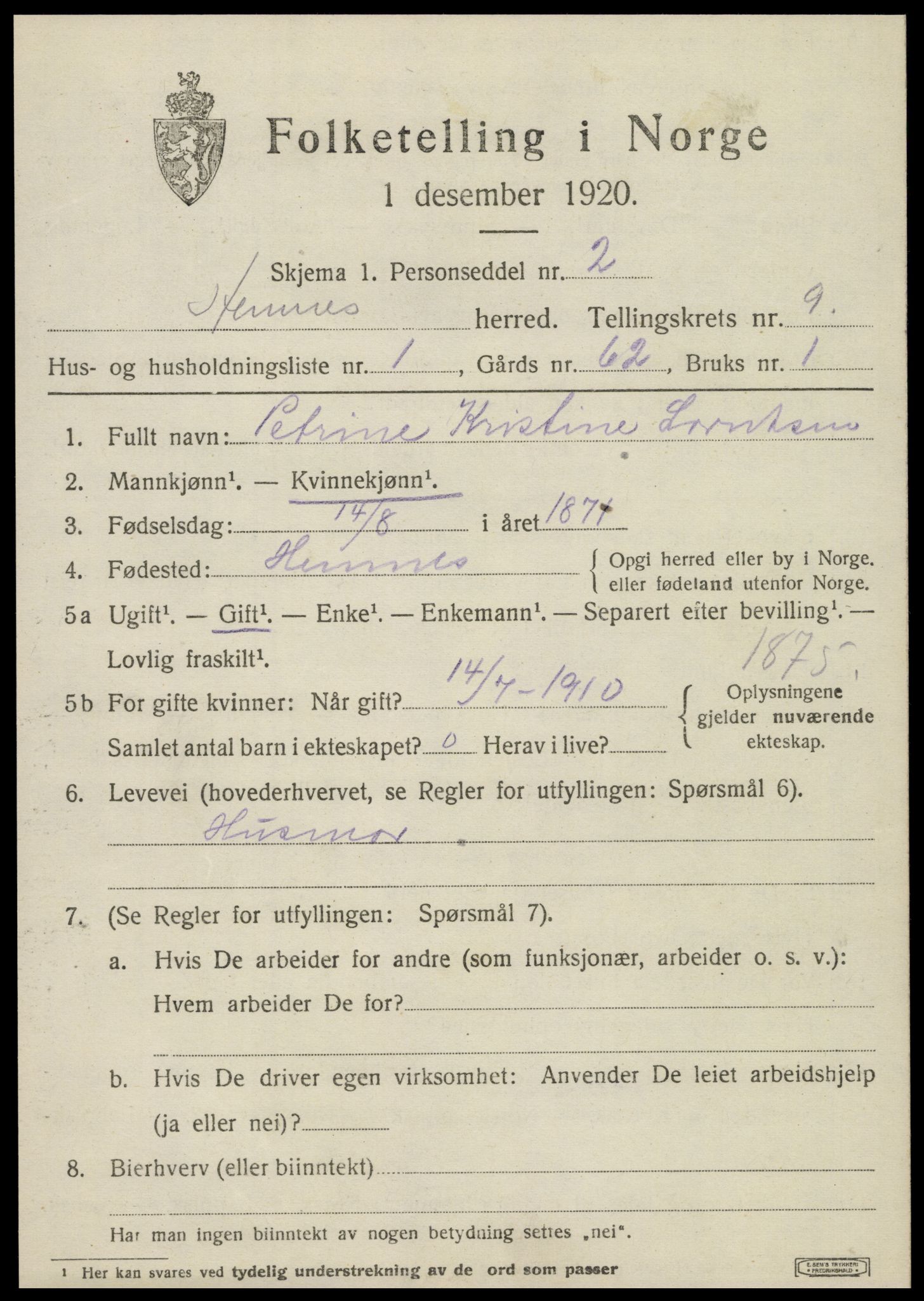 SAT, 1920 census for Hemnes, 1920, p. 8338