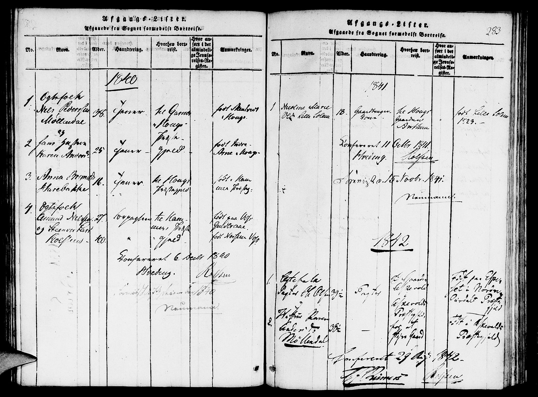 St. Jørgens hospital og Årstad sokneprestembete, AV/SAB-A-99934: Parish register (official) no. A 3, 1815-1843, p. 283