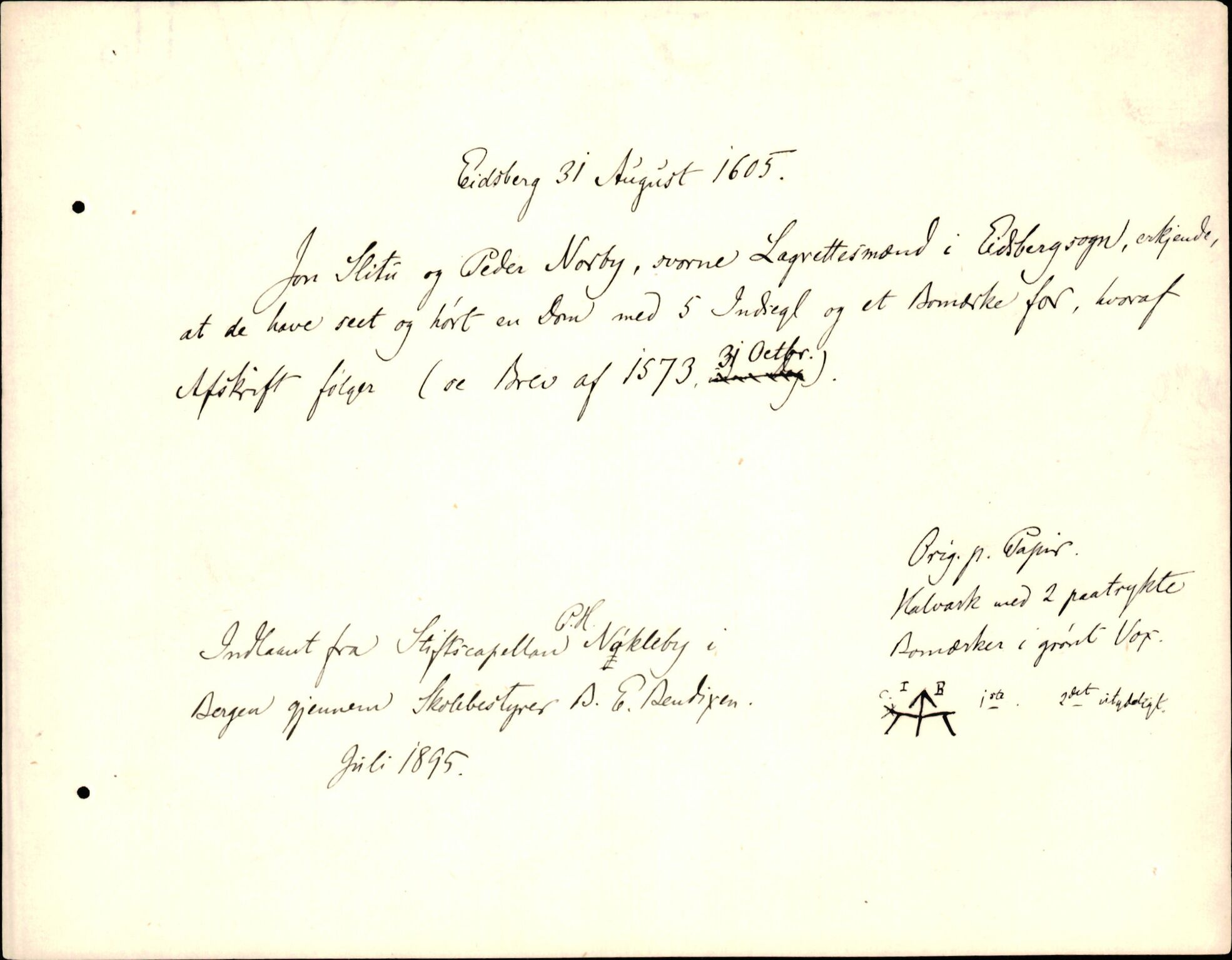 Riksarkivets diplomsamling, AV/RA-EA-5965/F35/F35d/L0002: Innlånte diplomer, seddelregister, 1592-1620, p. 439